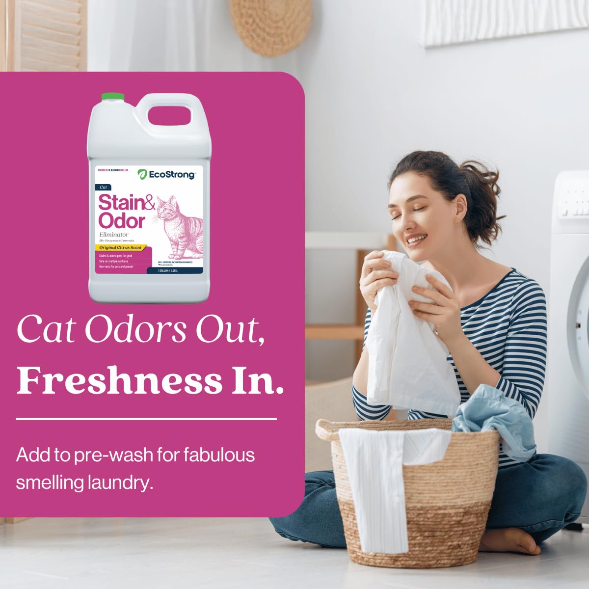 Cat Stain And Odor Remover | Enzyme Urine Odor Neutralizer - Stain Remover for Carpet, Litter Boxes, Bedding, and Laundry [Citrus Scent, 128 Oz]