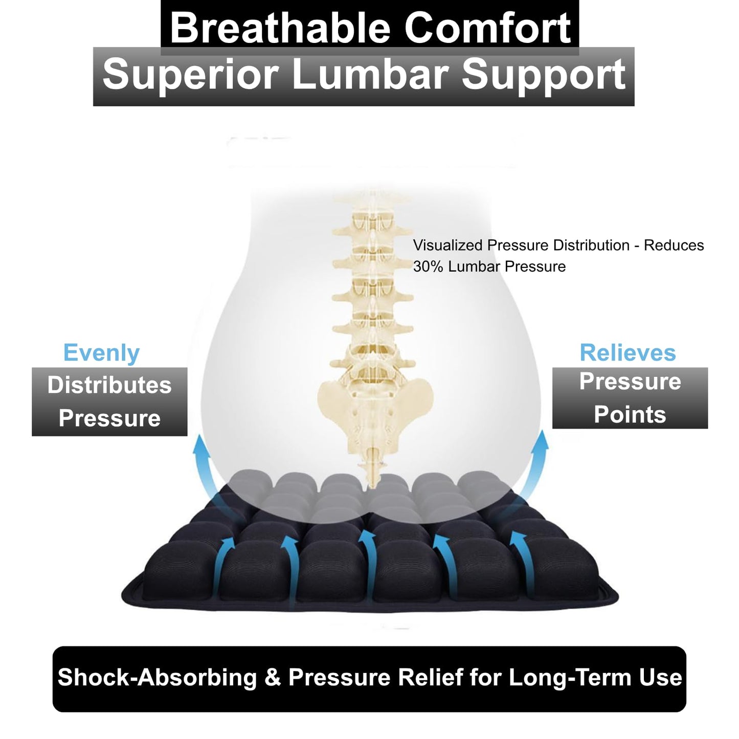 Inflatable Seat Cushion, Pressure Relief Airplane Seat Cushion for Long Flights Without Air Pump, Portable Car Seat Cushions,Office Chair Wheelchair Cushions Relief Discomfort in Coccyx&Buttock