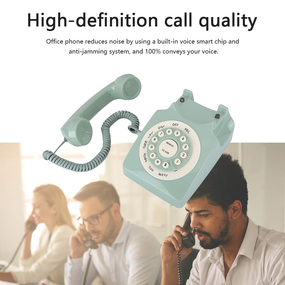 ASHATA Antique Phone, European Style Vintage Telephone Retro Landline Telephones, Large Clear Button and High Definition Call, Number Storage Function, Light Green
