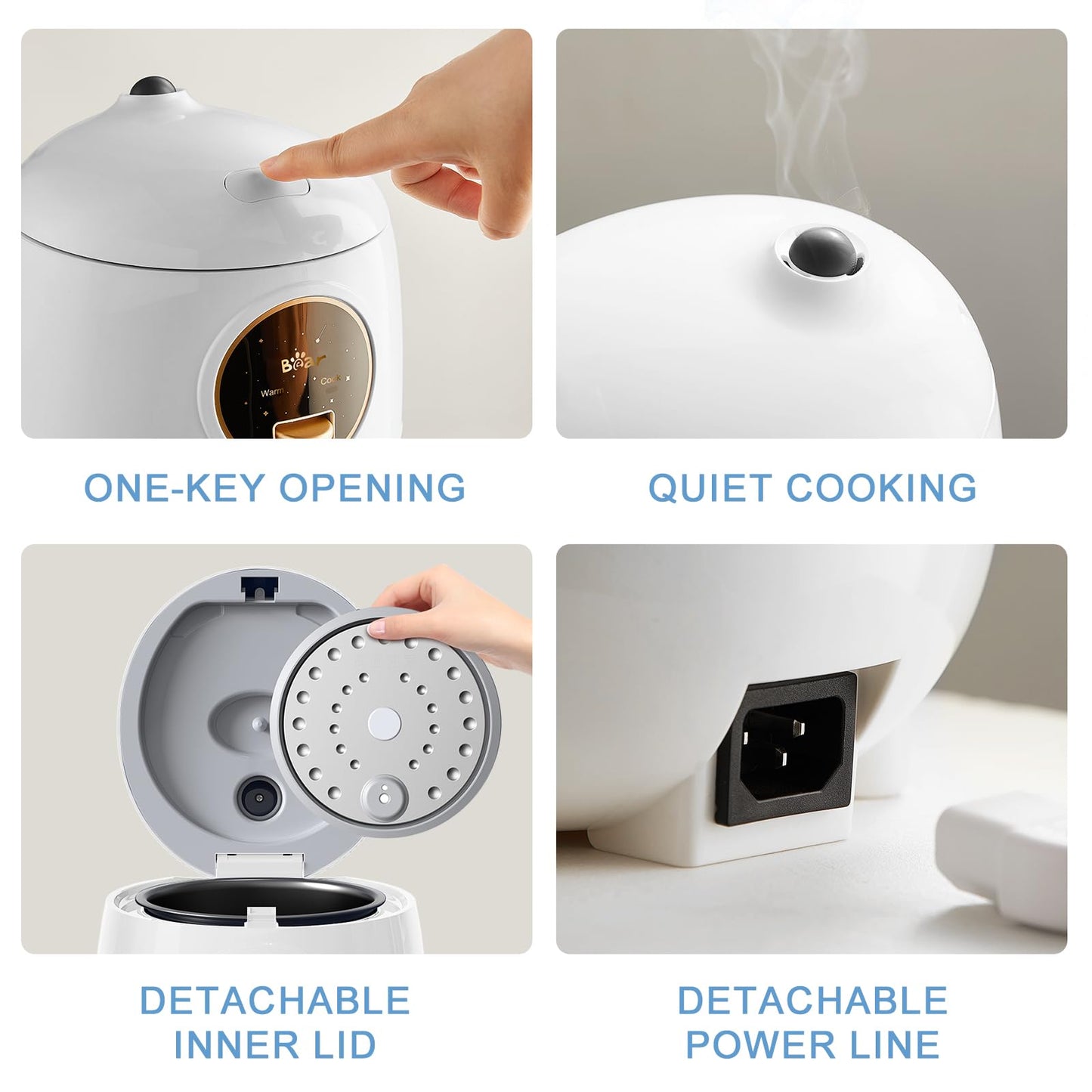 Rice Cooker 2-Cups Uncooked, 1.2L Small Rice Cooker with Non-stick Coating, BPA Free, Portable Mini Rice Cooker, One Button to Cook and Keep Warm Function, White