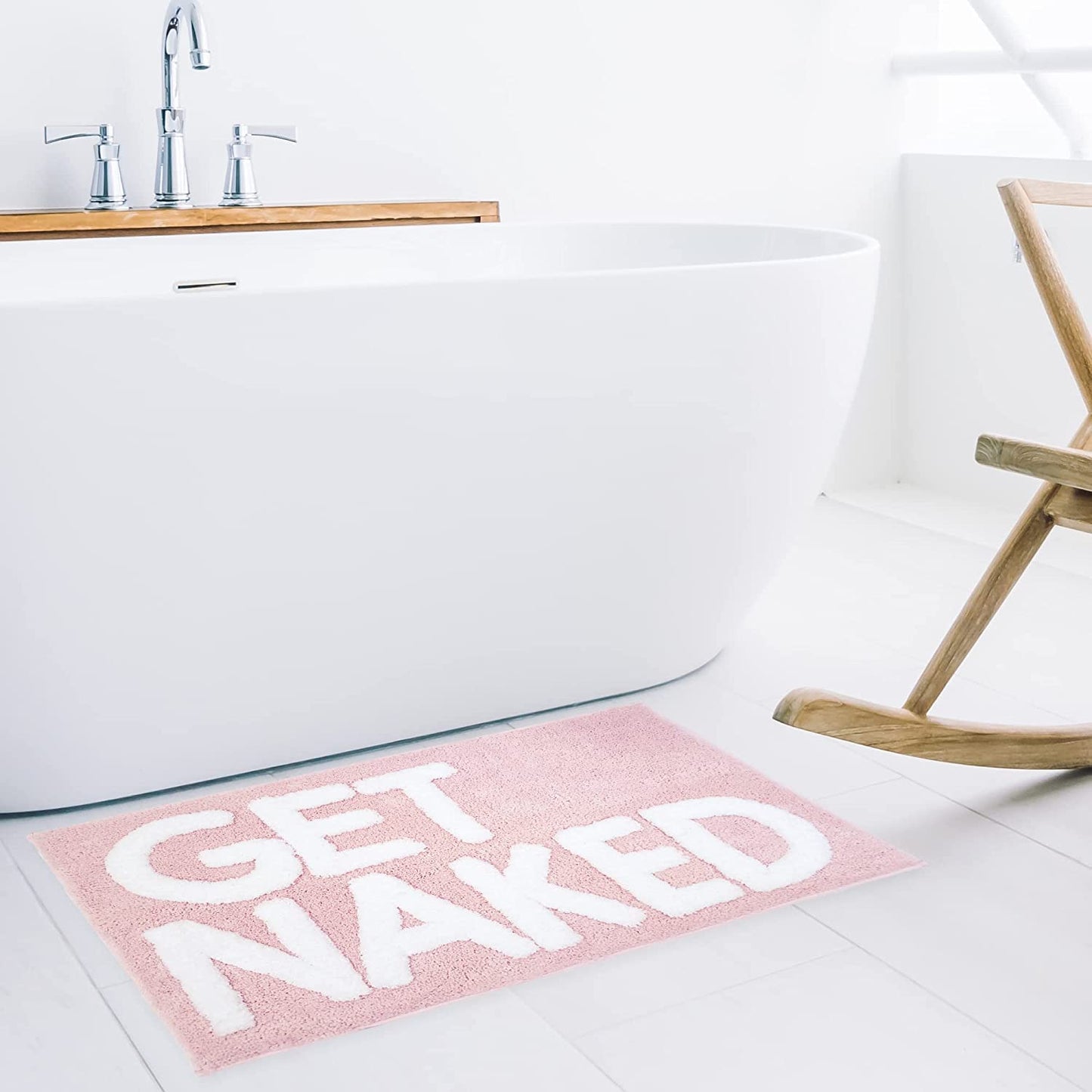 Inshere Get Naked Bath Mat, Bathroom Decor Area Bath Rug Cute Washroom Decor Mat, Soft & Absorbent Plush Non-Slip Washable Pink
