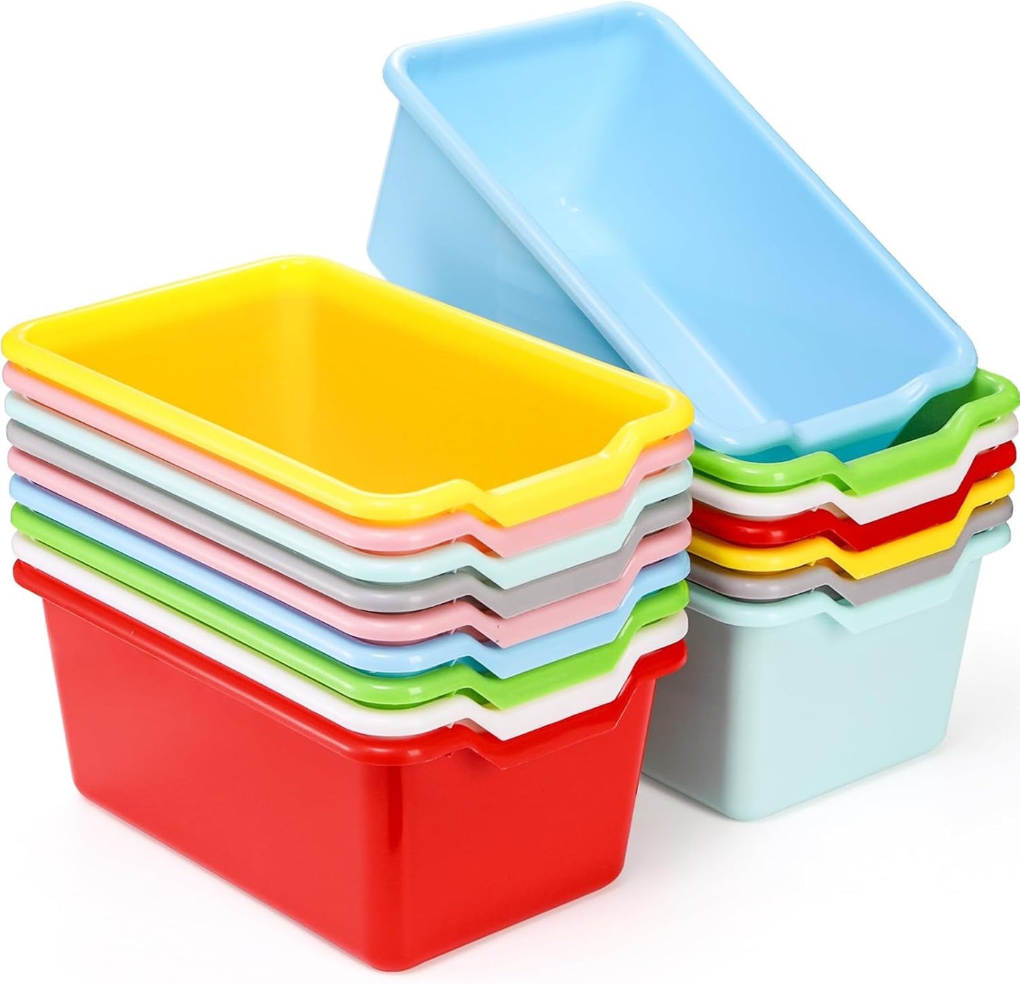 WUWEOT 16 Pack Cubby Storage Bins, Classroom Plastic Toys Bins Crafts Books Storage Bins, Easy-to-Grip Stackable Organizer for Classroom, Nursery, Playrooms And Home Organization