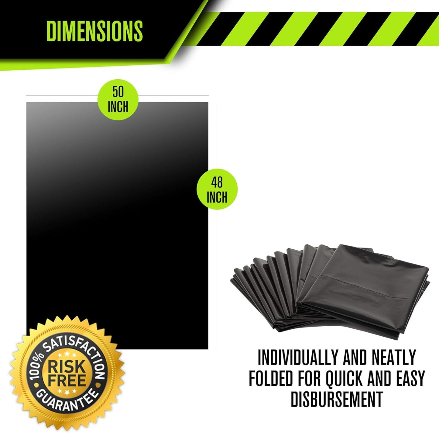 Aluf Plastics 65 Gallon Trash Bags Heavy Duty - 50 Pack - 1.5 MIL - 50" x 48" - Black Plastic Garbage Can Liners for Contractor, Lawn and Leaf, Outdoor, Storage, Commercial, Industrial, Toter, Bag