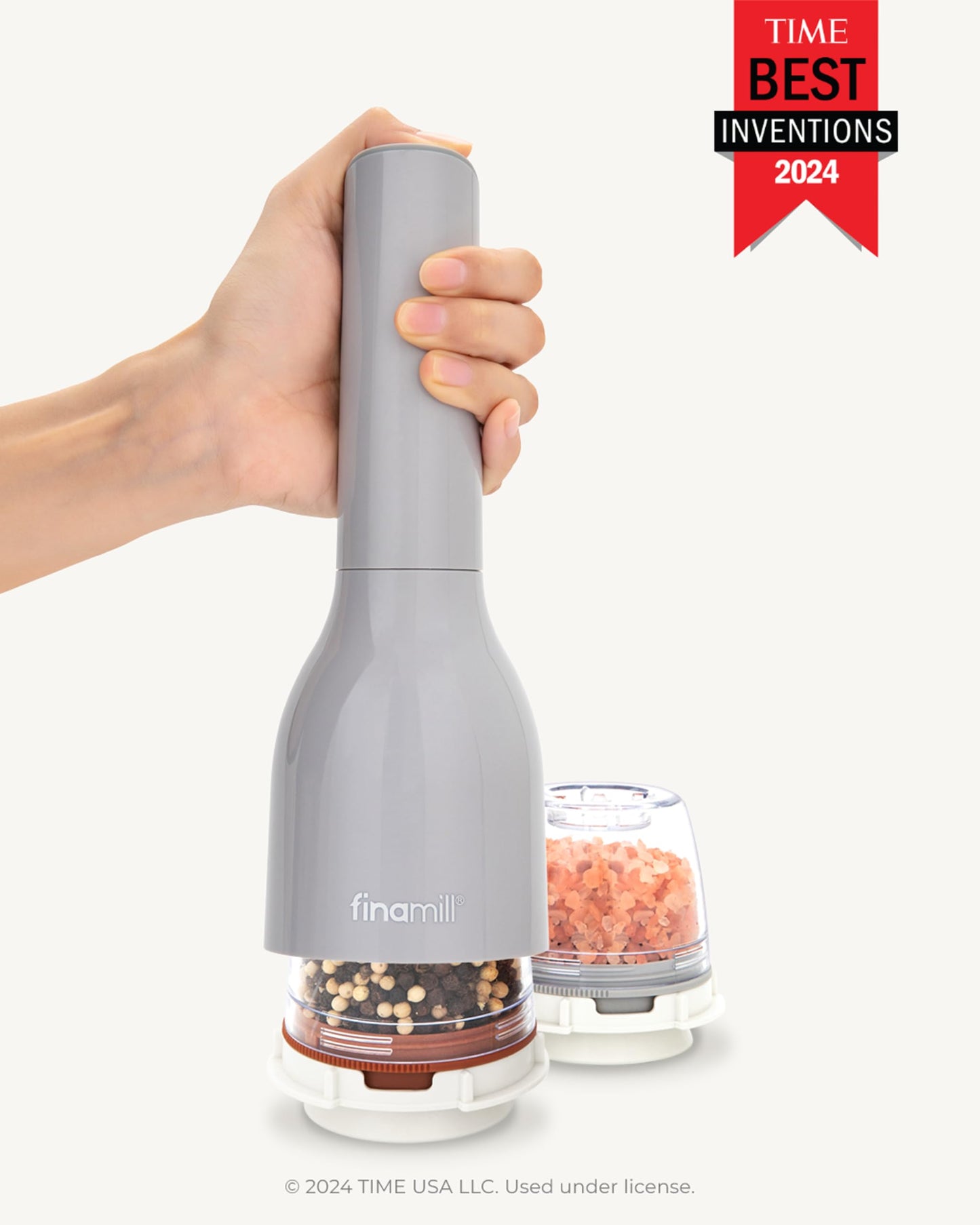FINAMILL Grinder with 2 Pods (ProPlus & Peppercorn), Battery Operated, Stone
