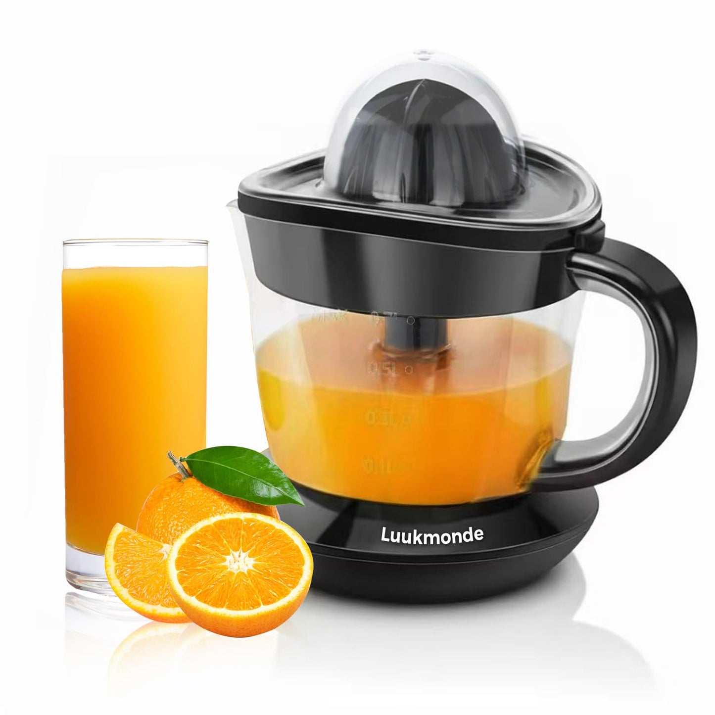LUUKMONDE Electric Citrus Juicer, Electric Orange Juicer with 2 Reamers for Lemon & Grapefruit, Max Nutrients by Pressure Activated Juicer Machine, Electric Lemon Juicer, Black