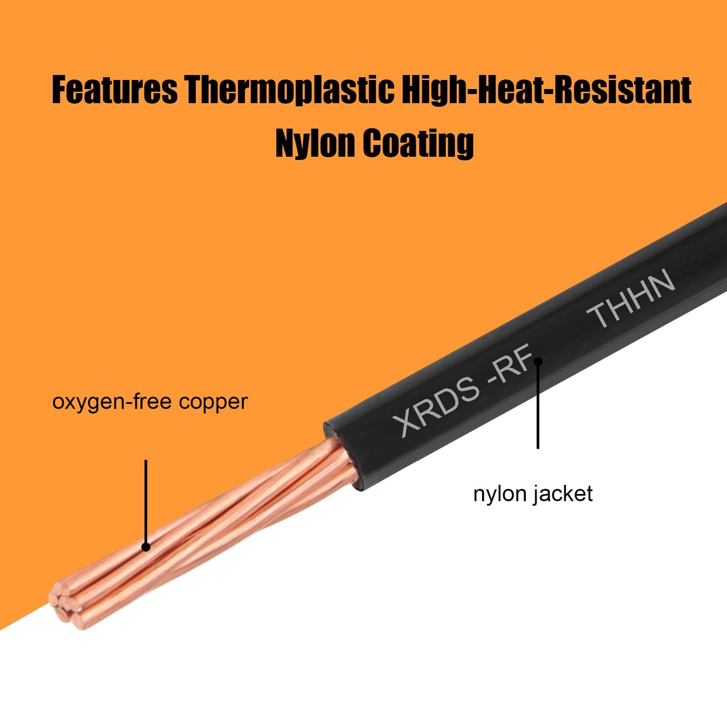 XRDS -RF 6 AWG 50FT THHN Stranded Wire – Nylon Insulated Pure Copper Electrical Cable for DIY Projects – Black – 600V Rated