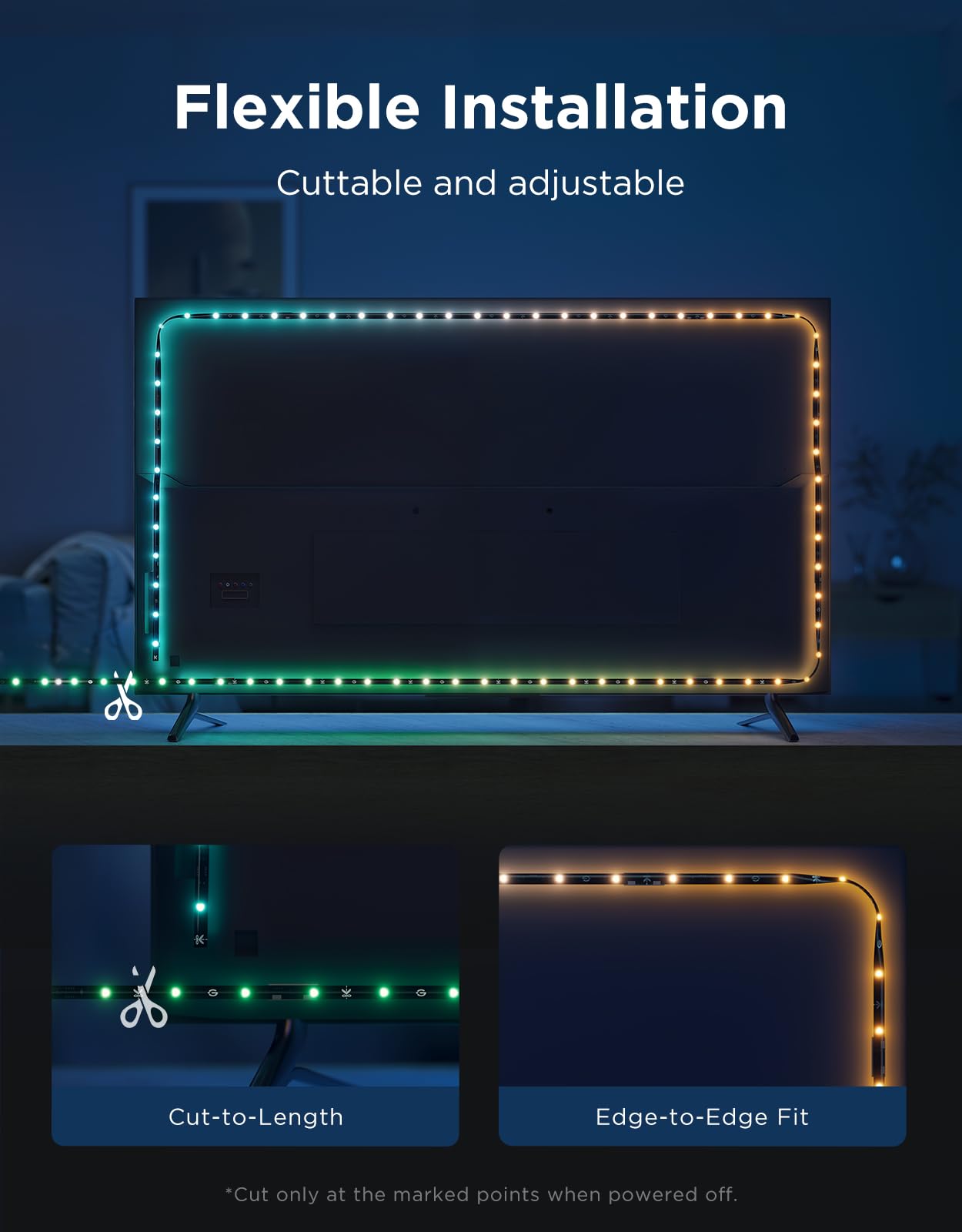 Govee TV LED Backlight 2, 18.4ft Cuttable TV Lights for 32-86 Inch TVs, Color Changing RGBWIC LED Strips Lights with 210+ Scene Modes & Music Sync, Smart APP and Voice Control, Easy Install
