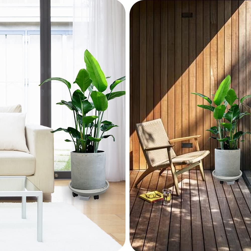 Beipoo 3 Packs 11.8 inch Plant Caddy with Water Container and 4 Wheels, Round Flower Pot Mover, Garden Rolling Planter Dolly on Wheels,Plant Stand Pallet for Heavy Planter, Loading Capacity 110 Lbs