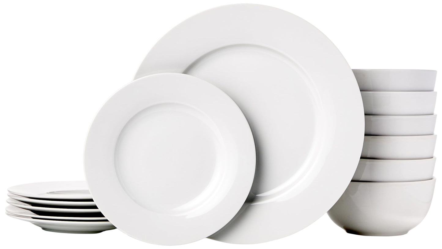 Amazon Basics 18-Piece White Dinnerware Set, Dishes, Bowls, Service for 6