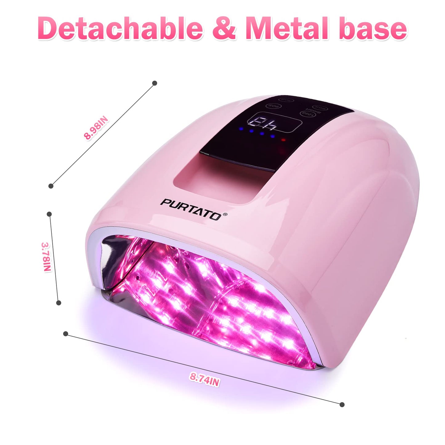 Purtato Professional Salon Rechargeable 90W UV LED Cordless Nail Lamp,45 lamp Beads Long Battery Life,Removable Stainless Steel Bottom, No Black Hands Nail Dryer (Pink)