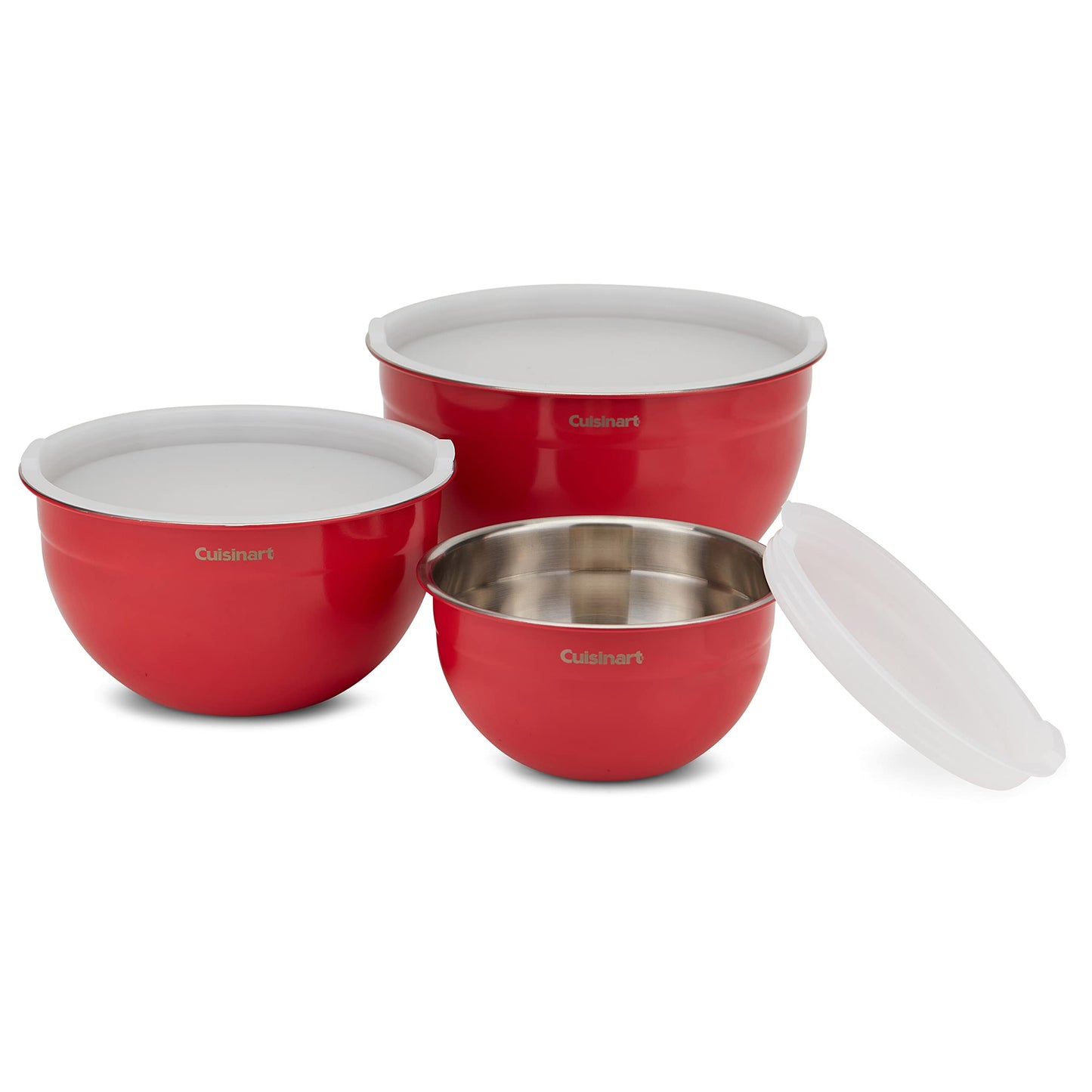 Cuisinart CTG-00-SMB stainless steel mixing bowls with lids, set of 3 pieces, red