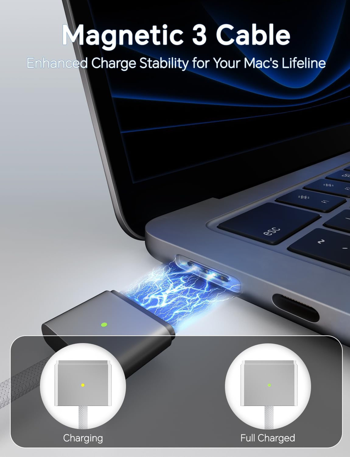 140W C to Magnetic 3 Charger, Compatible with MacBook Air 13, 15 Inch/Mac Book Pro 14, 16 Inch, M1/M2/M3/M4 from 2021/2022/2023/2024/2025 Models, 6.6FT【Original Quality】