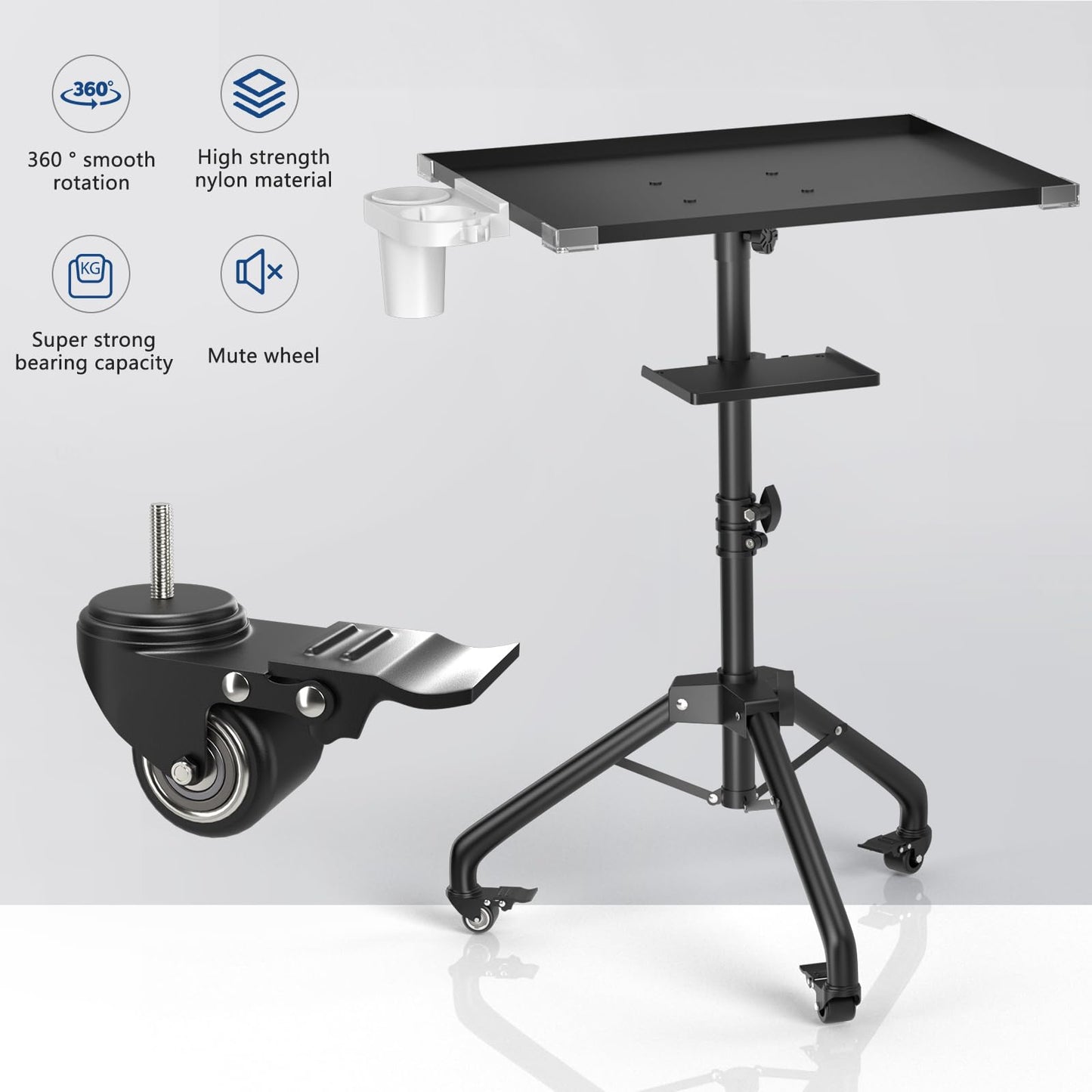 ZHOOGE Salon Tray Cart on Wheels with Stand Rack Tray, Height Adjustable Salon Service Tray with 360 Degree Mute Universal Wheel for Tattoo Work, SPA and Dental Tray