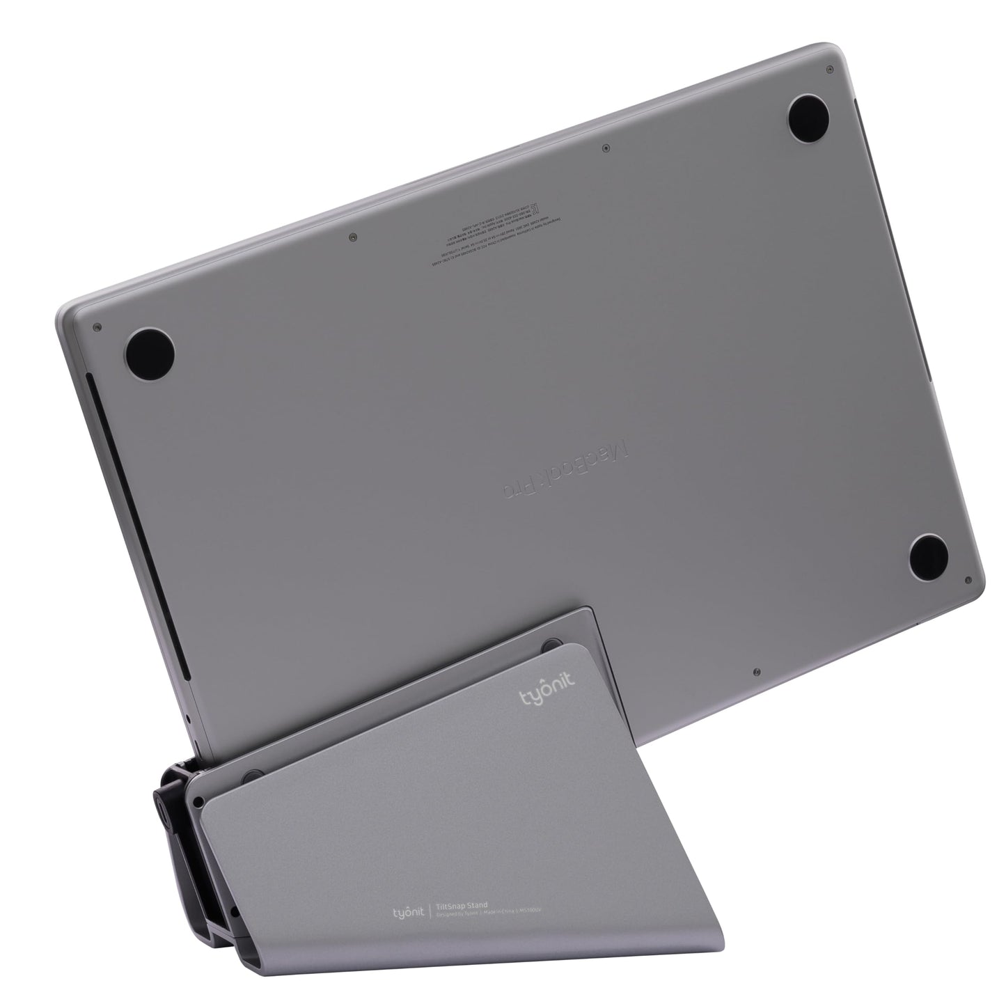 tyonit TiltSnap Pro Vertical Laptop Stand for MacBook Pro 14" & 16", Auto Thunderbolt4 USB-C Connection, Seamless Connection to The Docking Station or Display, 40Gbps, 100W PD, Space Gray