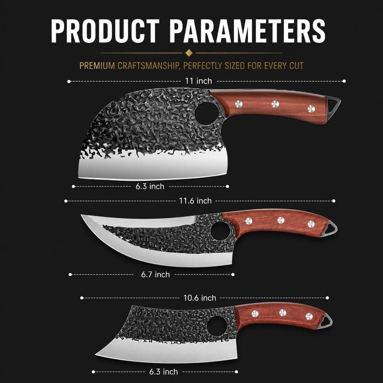 DRAGON RIOT Professional Butcher Knife Set for Meat Processing, 3Pcs High Carbon Steel Hand Forged Serbian Cleaver Chef Knife Set with Ergonomic Handles for Kitchen Outdoor Cooking