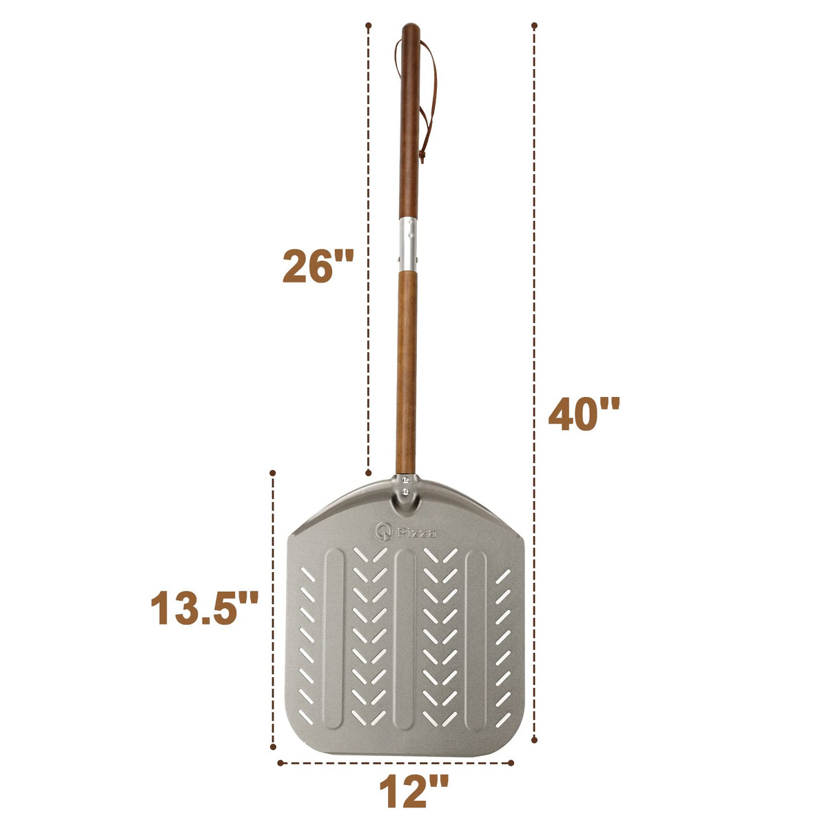 Q Pizza Perforated Aluminum Pizza Peel with Detachable Long Wood Handle, 12" Pizza Paddle Outdoor Pizza Oven Accessory for Baking Bread Pastry Dough Pie & Cake, Suits for ooni Grill Pizza Oven, PT203