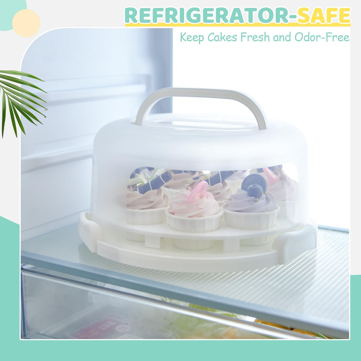 Ohuhu Cake Carrier with Handle, Portable Round Cake Box for 10 Inch Cake, Cake Storage Container with Cover Two Sided Base for Pies Nuts Fruit, Safe Storage & Transport, Great Gift Choice