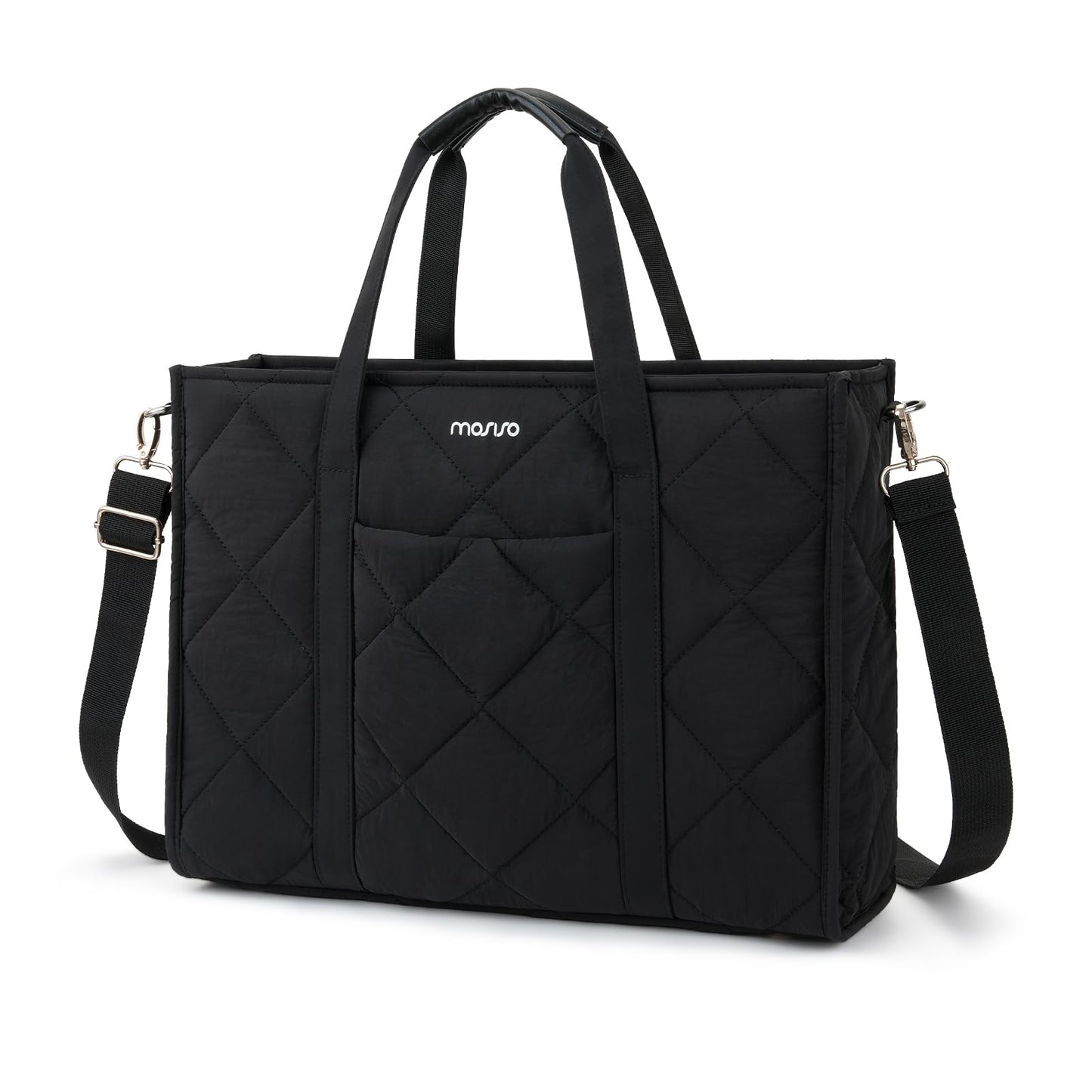MOSISO Puffer Laptop Tote Bag for Women, 15-15.6 inch Laptop Bag, Large Capacity Work Handbag Lightweight Casual Shoulder Bags with Cup Holder for Teacher Nurse College Business Office Travel, Black