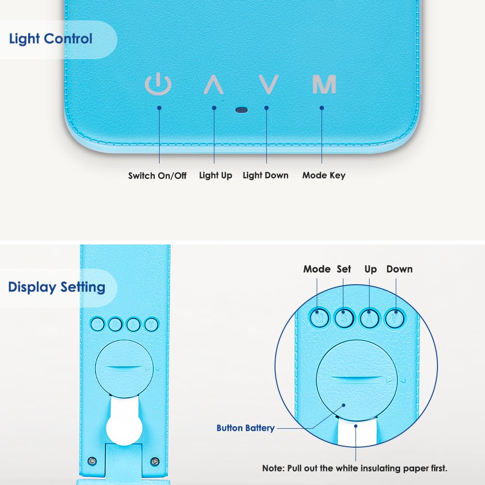 wanjiaone Multifunctional LED Desk Lamp with Wireless Charger,USB Charging Port,Clock,Phone Holder,Desk Lamps for Home Office,Eye-Caring Reading Lamp,Study Lamp for Boys,Girls,Teens (Blue-tx26)