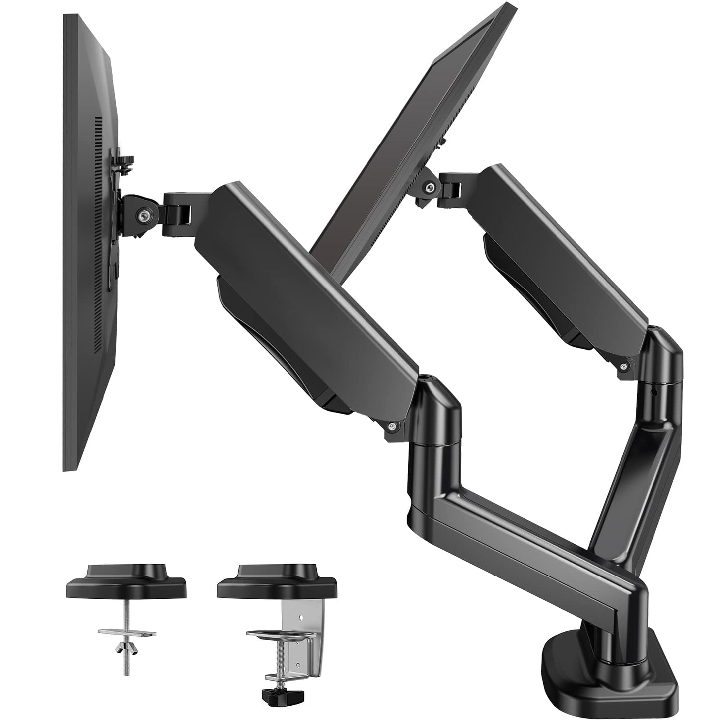 HUANUO Dual Arm Monitor Stand——Adjustable Gaming Desk Mount for 13"-30" Screens, VESA Bracket with C Clamp/Grommet Base, Supports Up to 19.8lbs per Arm