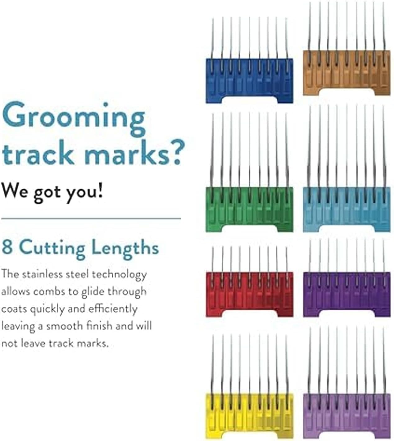 Wahl® 5-in-1 Stainless Steel Attachment Comb Set – 8 Color-Coded Guide Combs for Professional Pet Dog, Cat and Horse Grooming, Fits Wahl 5-in-1 Blades for Use with Arco, Bravura and Chromado Clippers - 3027903