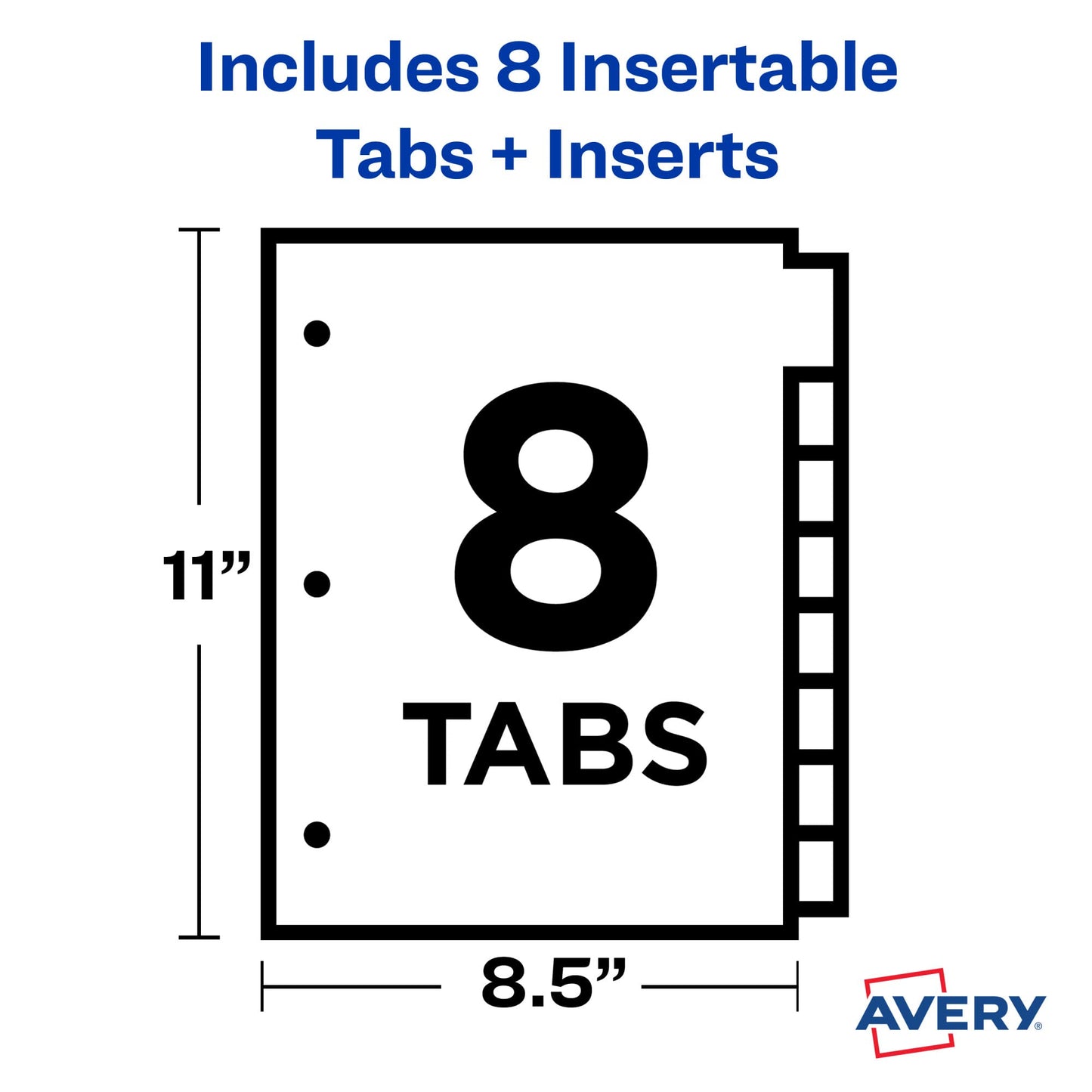 Avery Dividers for 3 Ring Binders, 8-Tab Binder Dividers, Plastic Binder Dividers, Insertable Big Tabs, Multicolor, 24 Sets (11901)