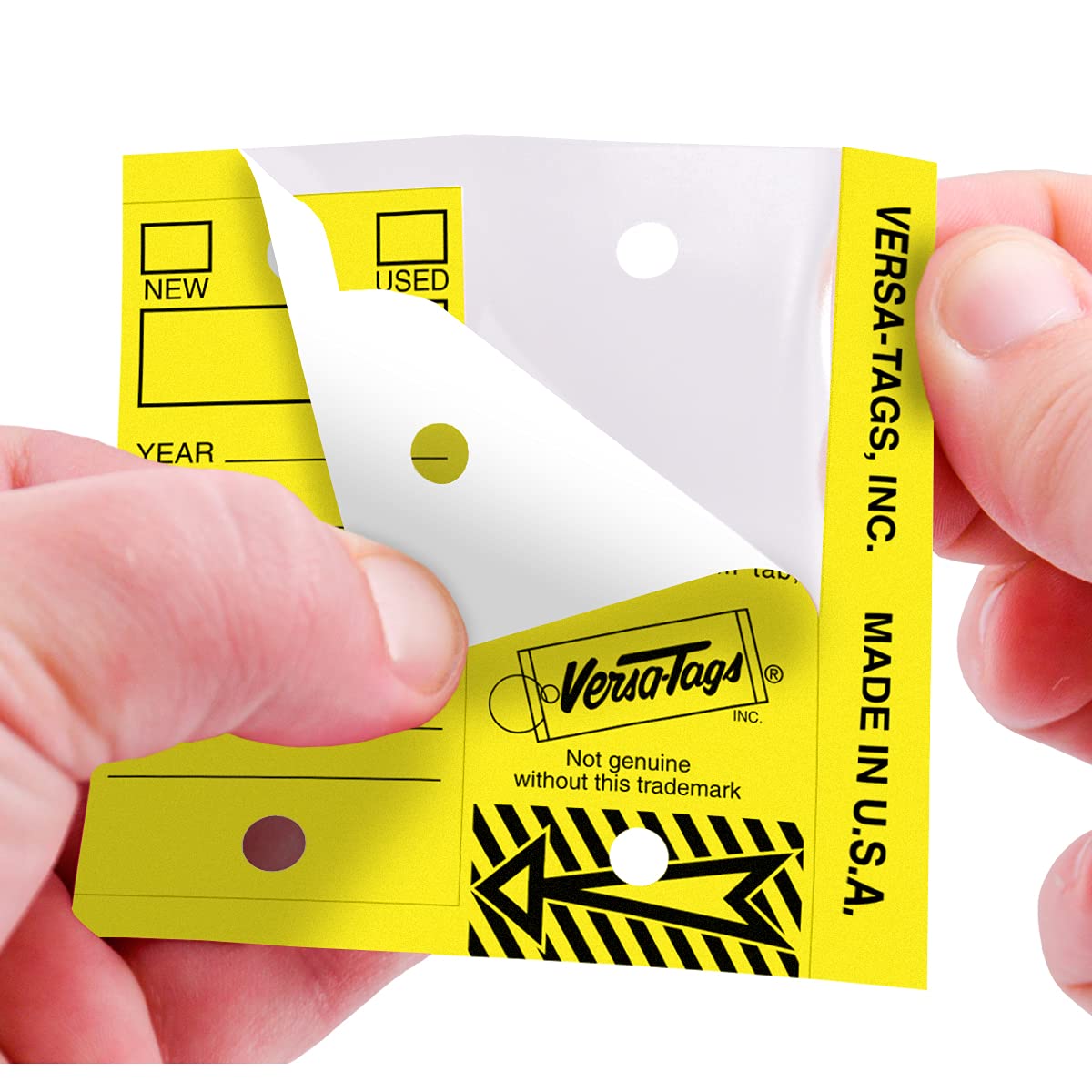 Yellow (2) Two Pack - Genuine Versa-tag Key Tags, Self-protecting (2 Boxes) (250 Tags Per Box with Metal Rings) by Versa-Tags