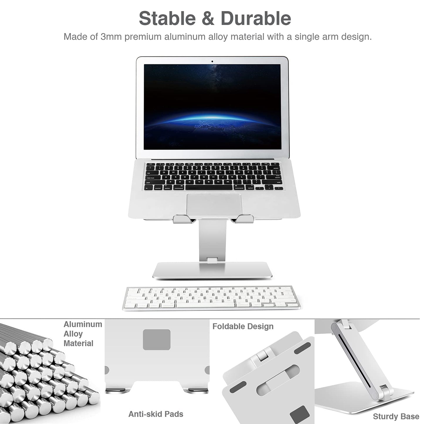 SHOPPINGALL Adjustable and Foldable Laptop Stand, Ergonomic and Portable Aluminum Laptop and Tablets Riser for Desk, Fits All Laptops and Notebooks and Tables up to 17 Inch - SA-LS1