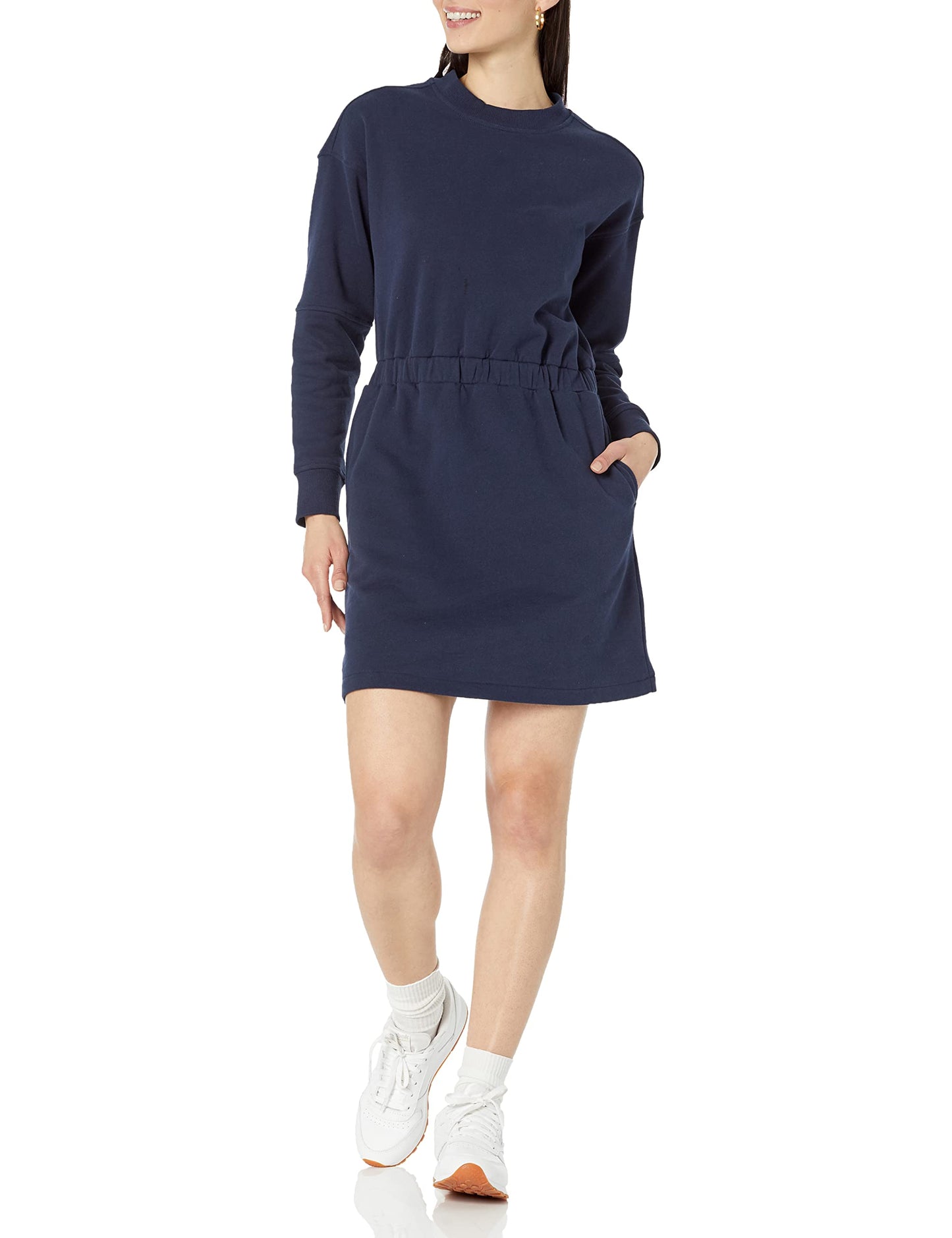 Amazon Essentials Women's Waisted Sweatshirt Dress (Available in Plus Size), Navy, Small