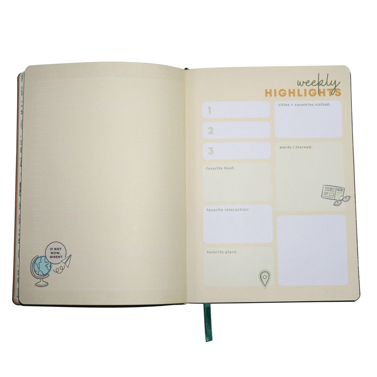 My Way Up Guided Travel Journal with Weekly Pockets for Memorabilia and Journaling Prompt Stickers Green