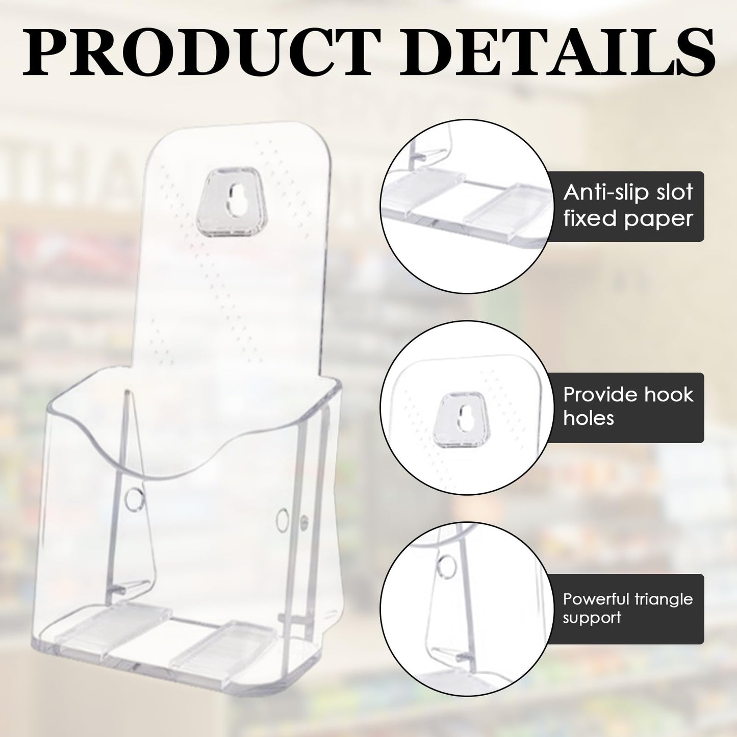 Voittozege 10Pcs Acrylic Brochure Holder, 4.3 × 7.7 Inches Plastic Pamphlet Holder, Wall Mount Flyer Display Stand Plastic Trifold Clear Literature Holders for Display Flyer, Booklet, Document, Literature