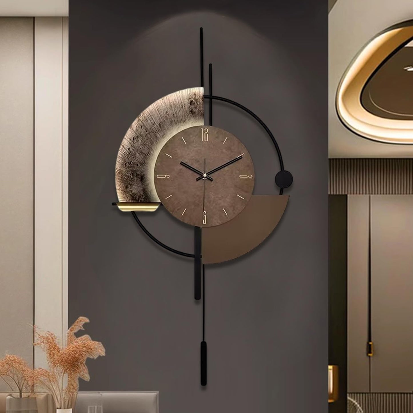 Wall Clock,Decorative Wall Clocks with Pendulum,Silent Quality Quartz Clock Battery Operated,Large Clock for Living Room,Kitchen,Home,Bathroom,Bedroom Wall Decor,16.5 * 31.5inch
