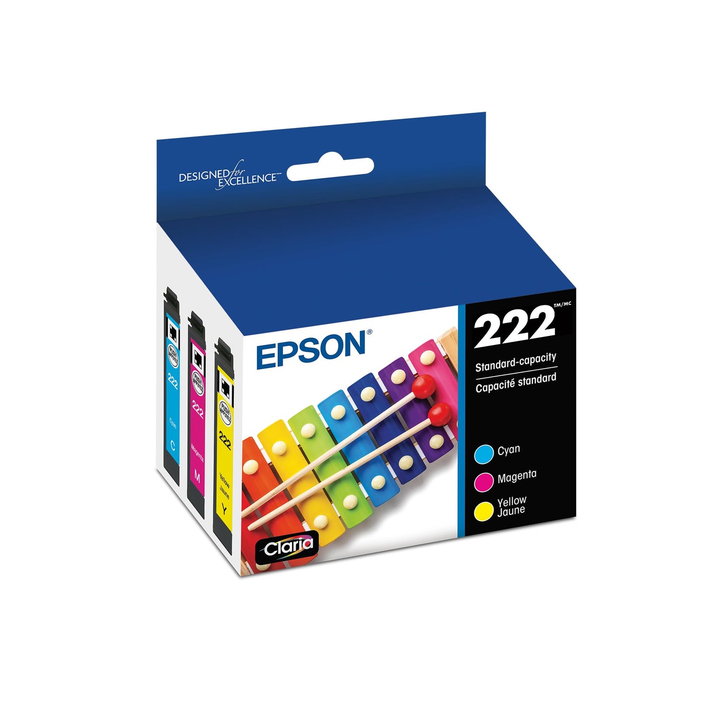 EPSON 222 Claria Ink Standard Capacity Colour Combo Pack (T222520-S) Works with Workforce WF-2960, Expression XP-5200