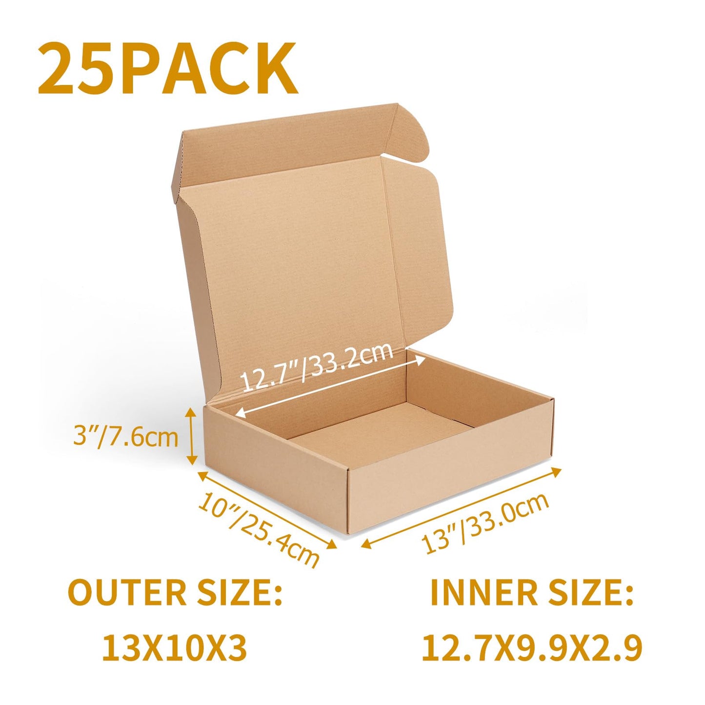 PHAREGE 13x10x3 inch Shipping Boxes Bulk 25 Pack Brown, Tab Lock Tuck Top Mailer Boxes for Packaging Small Business, Medium Cardboard Gift Boxes for Wrapping Mailing Present