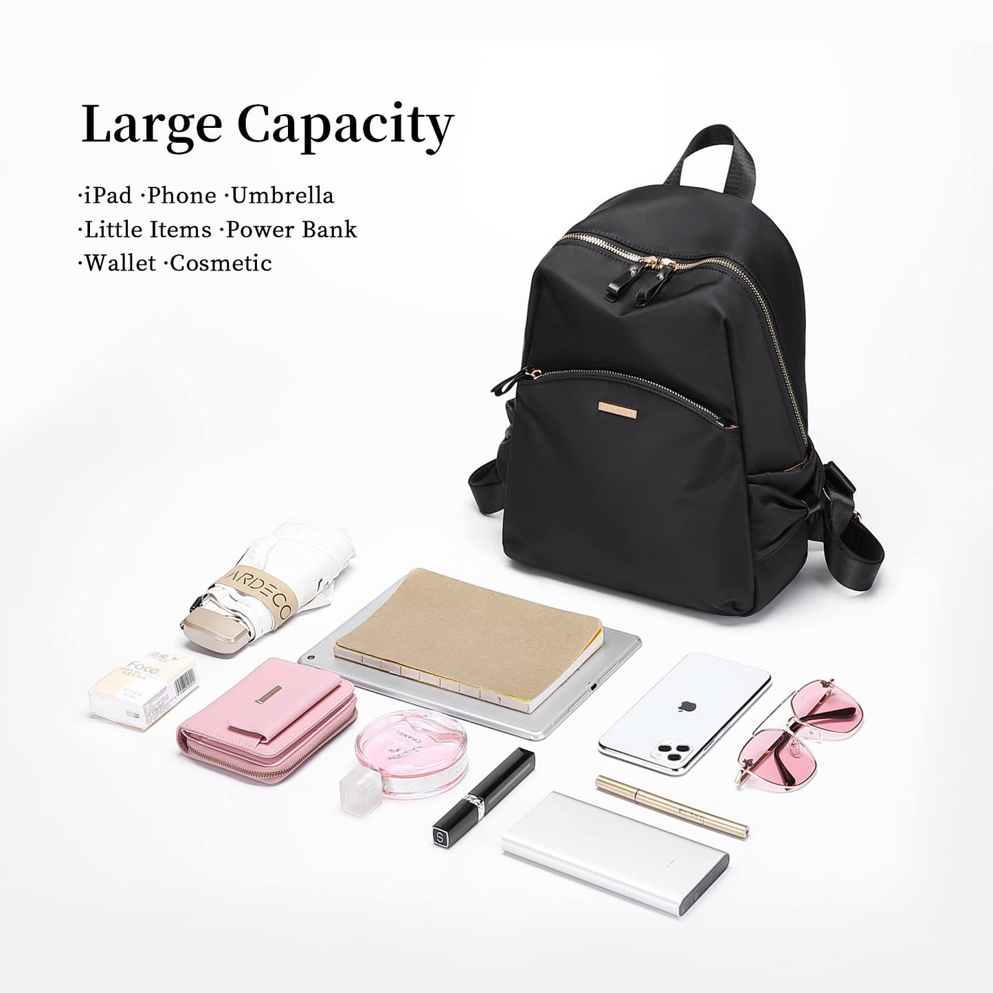 Stylish Backpack Purse for Women Girls Casual Travel Daypack Mini Backpack Handbag Nylon Bookbag (Black)