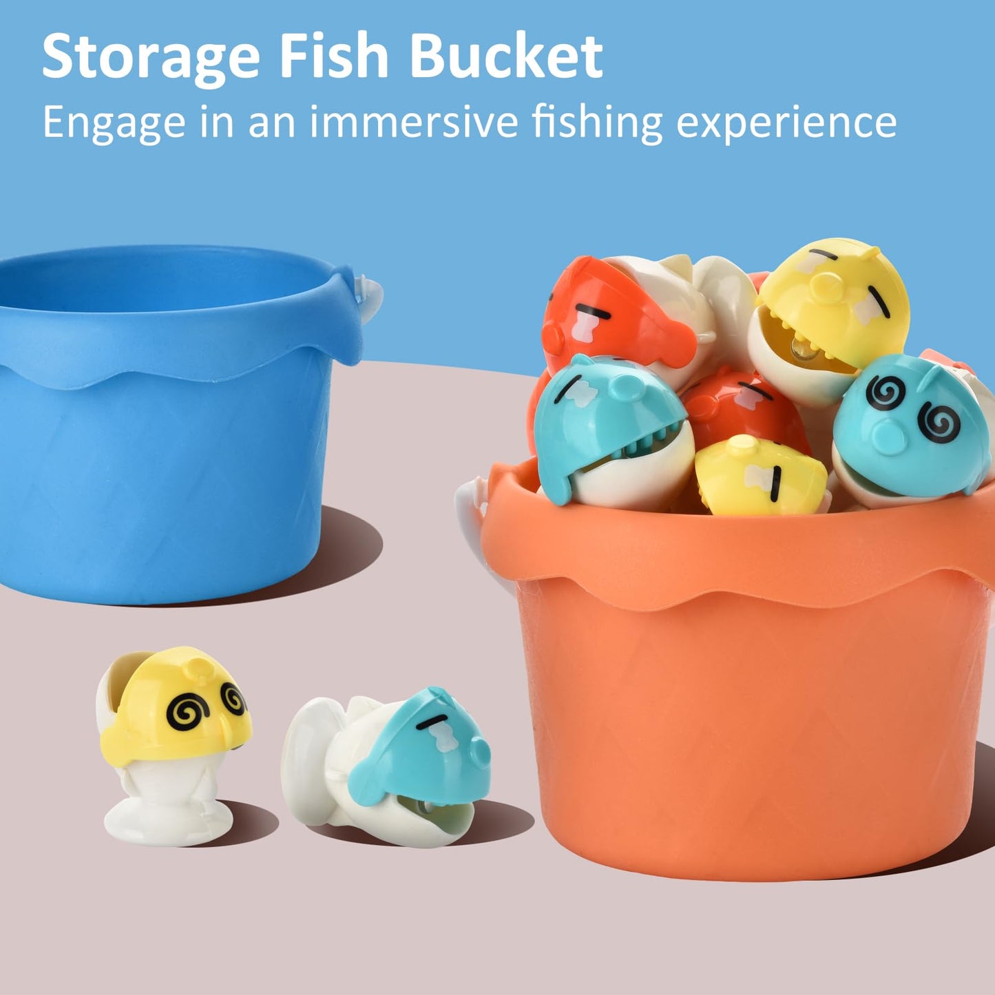 Jovarous Magnetic Fishing Game Set - Fish Toys with 21 Fish and 6 Poles, Rotating Board and On-Off Music Switch - Fun Fishing Board Games for Kids and Toddlers Age 3 4 5 6 7 8 and Up (Blue)