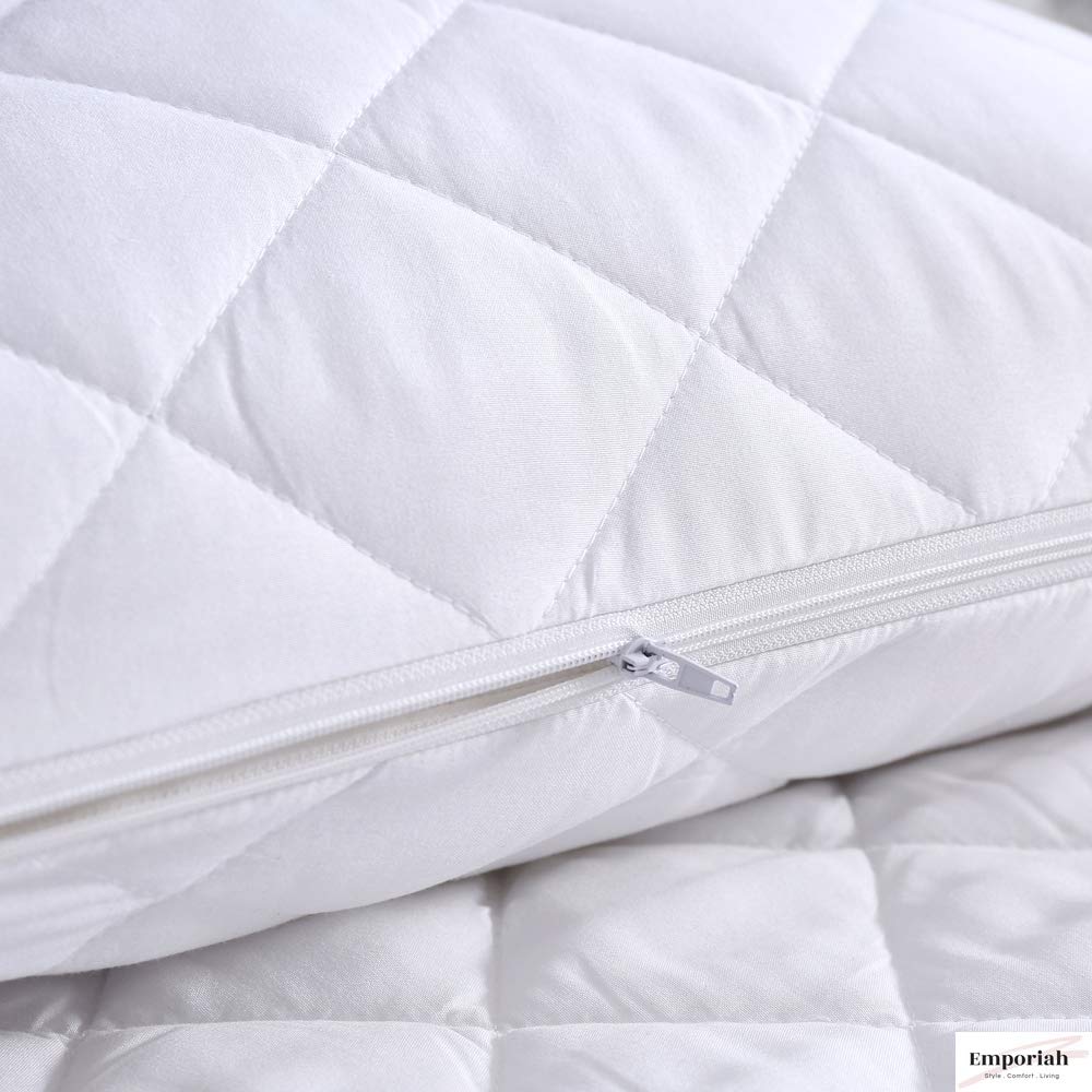 Emporiah Waterproof Quilted Pillow Protector Pad, Super Soft, Breathable and Noiseless, Zippered - Set of 2 Pillow Covers