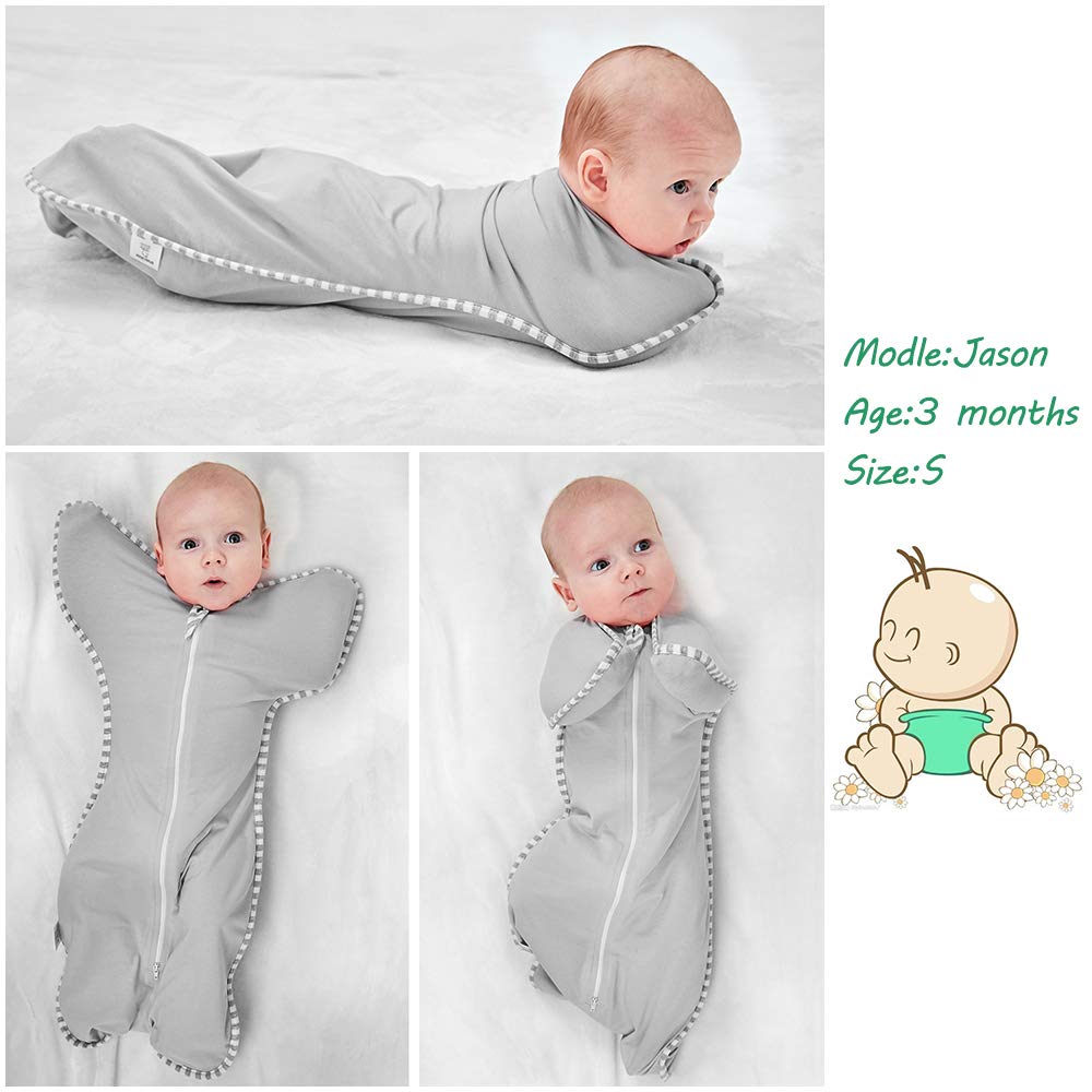 NARUTOO Swaddle Wrap for Baby, Newborn Boy or Girl Adjustable Sleep Sack 100% Breathable Soft Premium Cotton Suit for Kids Aged 0-3 Months (Grey)