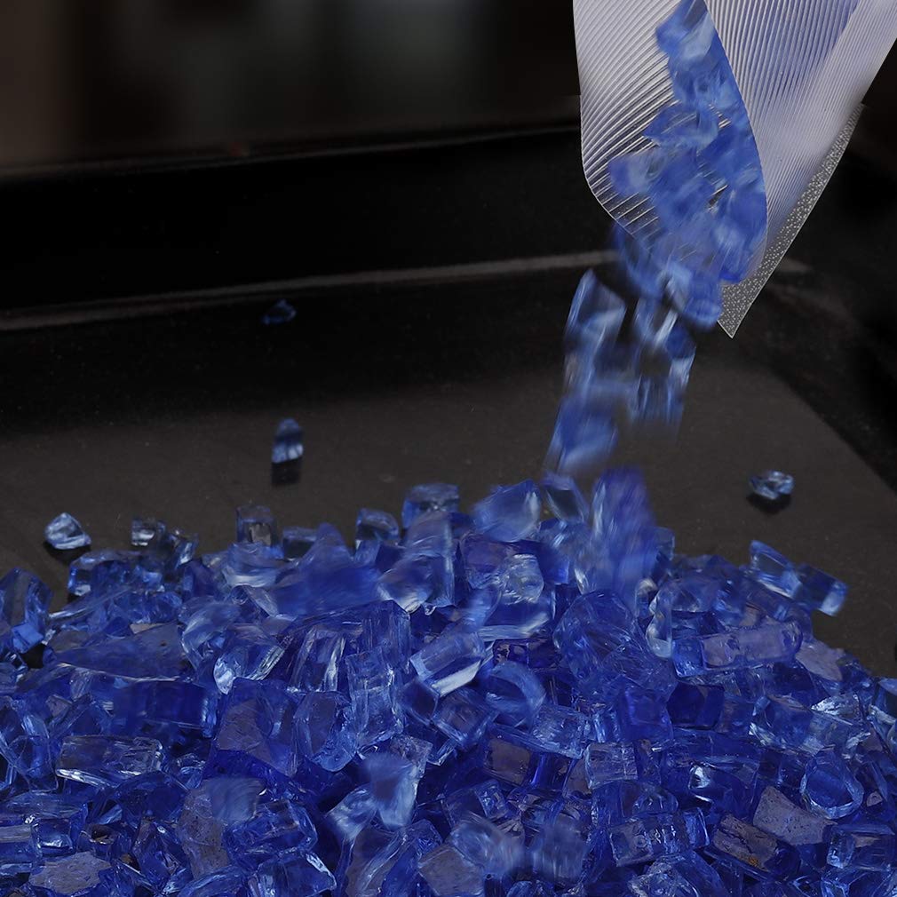 onlyfire 10 lbs Fire Glass for Propane Fire Pit, 1/2-Inch High Luster Fireplace Glass Rocks for Fire Pit Table, Cobalt Blue