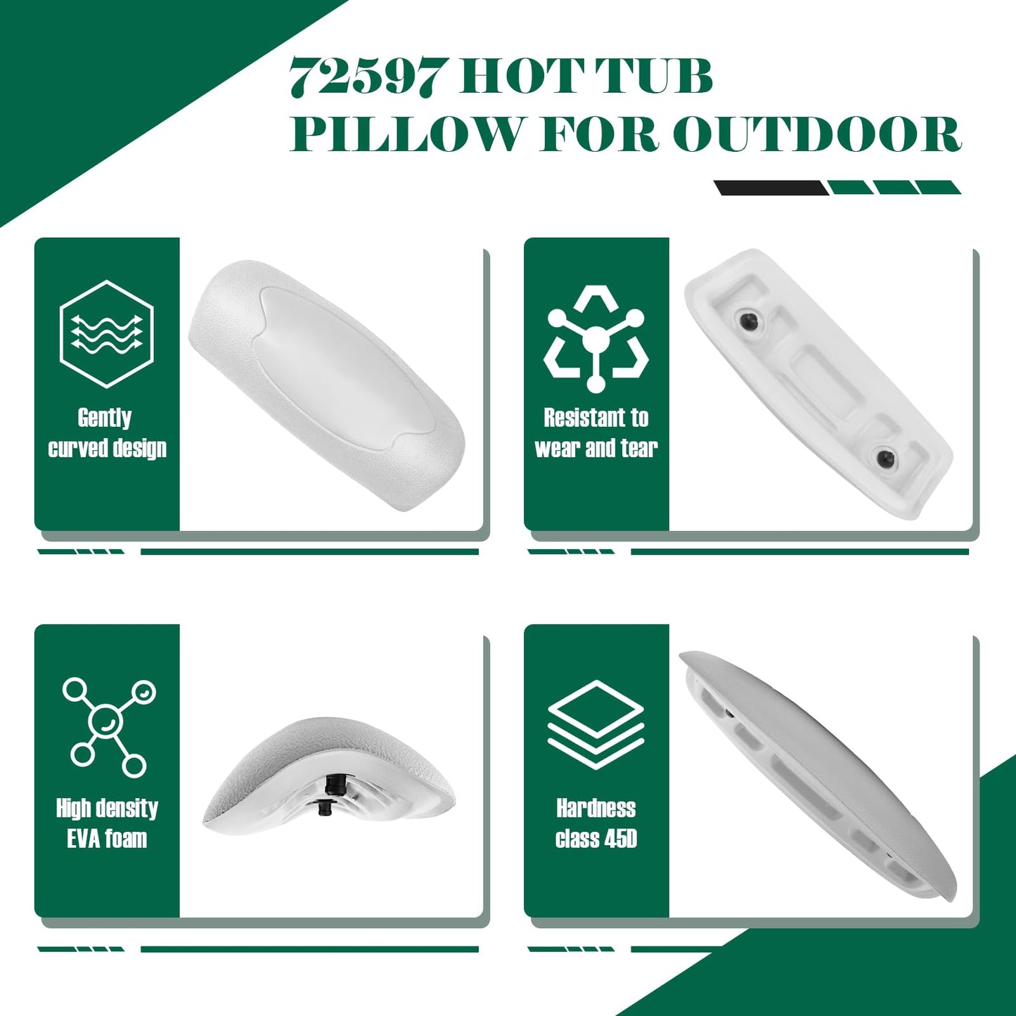 72597 Hot Tub Head Rest Pillows, Cool Grey Hot Tub Pillows, Hot Spring Spas Replacement Spa Pillow 2002-2007, Hot Tub Neck Pillow Replacement for Highlife Series Spas (1997-2007) - 2 Pack