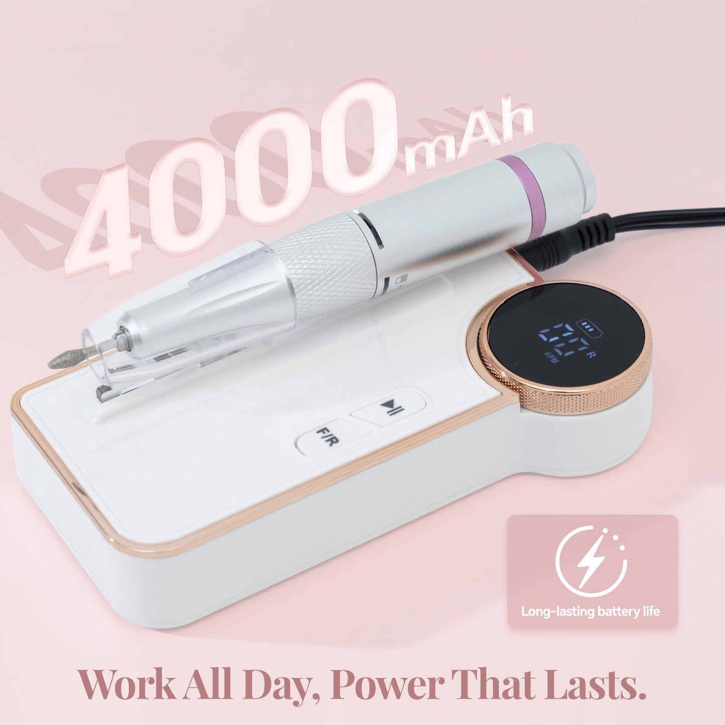 Emmuic Professional Cordless Electric Nail Drill Kit - 35,000 RPM Rechargeable Nail File Kit for Acrylic/Gel Nails, Manicure & Pedicure, Portable File with LCD Display for Home & Salon