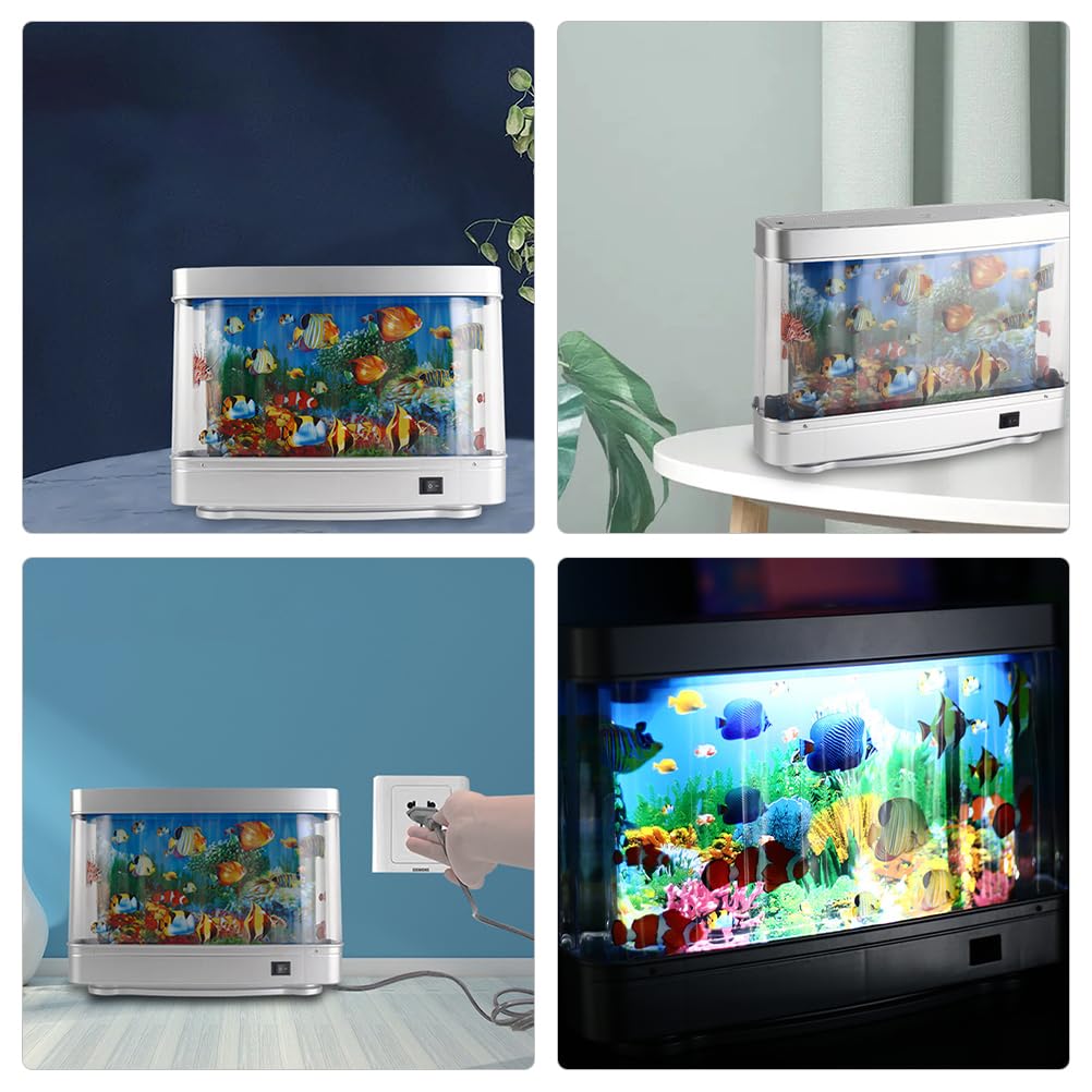 DOITOOL Fake Fish Tank Mini Aquarium: Artificial Tropical Fish Decorative Fake Fish Aquarium Lamp Artificial Aquarium Lights Motion Lamp Night Light with Moving Fish (US Plug)