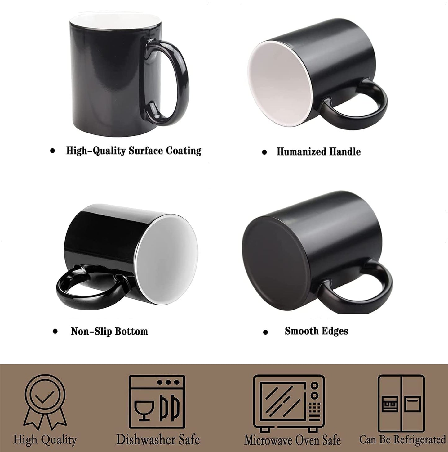 Color Changing Coffee Mugs Blank 15oz Black Cups 12 Pack with Box