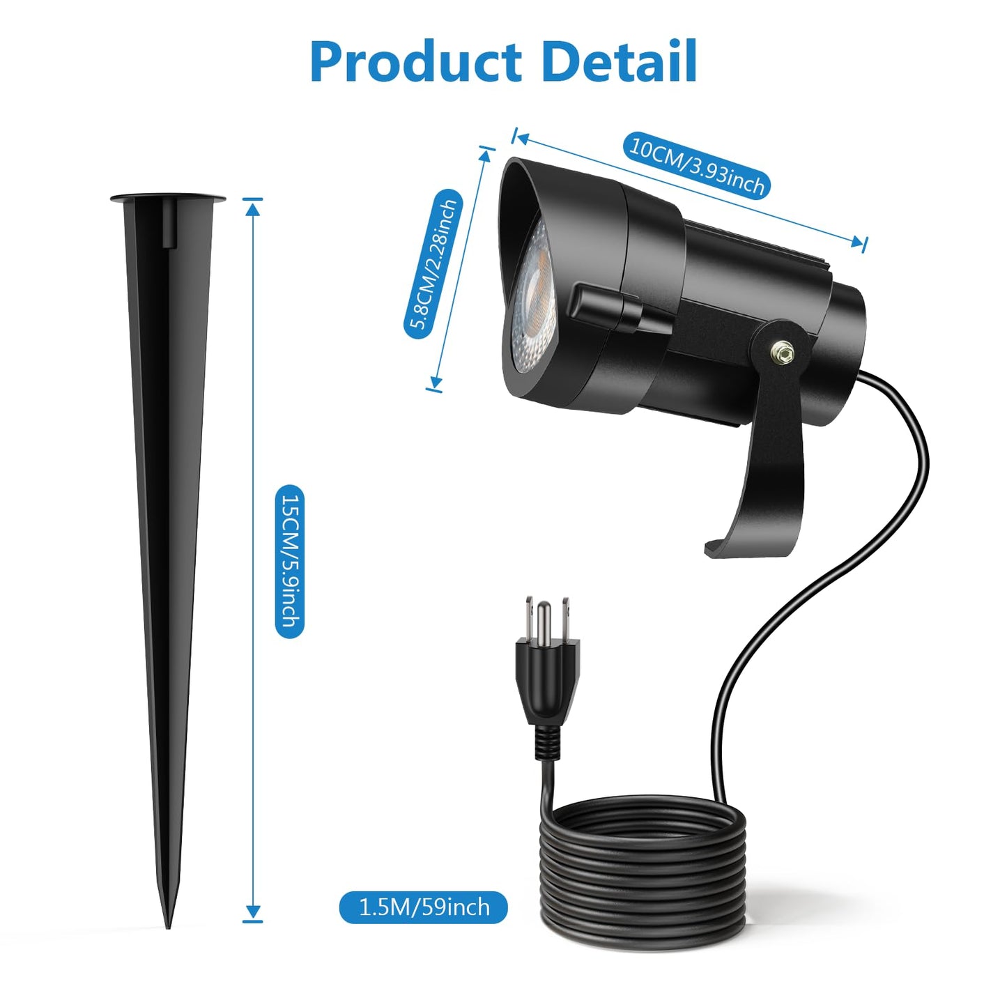 HIBOITEC 12W Landscape Lights IP65 Waterproof LED Outdoor Spotlight with US 3-Plug Cord,270° Adjustable Angle Landscape Lights for Garden, Yard, Lawn Warm White Light 2 Pack
