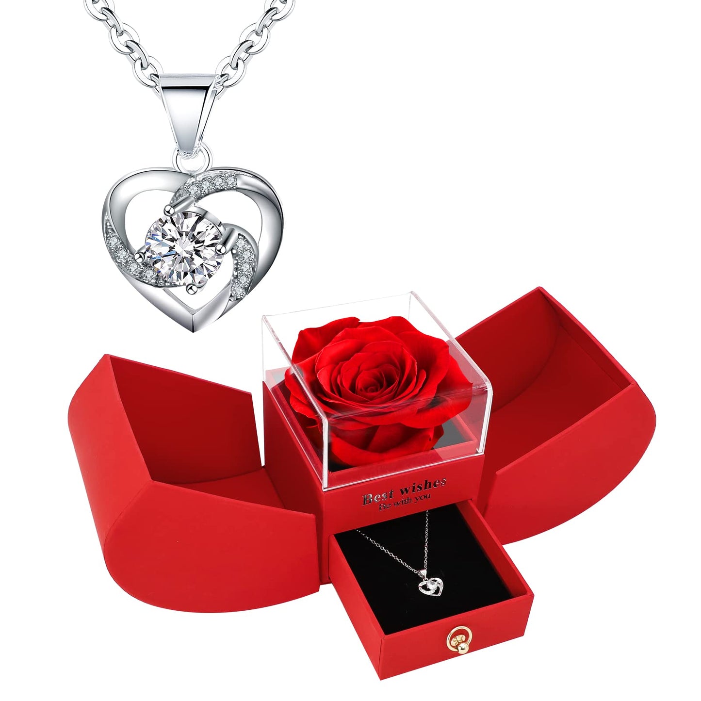 YJYJHOPE Valentines Day Birthday Gift for Women Girlfriend Wife Her, Preserved Rose with I Love You 925 Sterling Silver Necklace, Gifts Ideas for Christmas Anniversary Thanksgiving