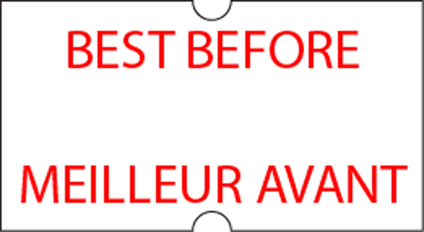 MoTEX 5500 Pricing sticker labels (Best Before/Meilleur Avant - Red) with ink roller - Required Date labelling and Expiration labels for products and Perishable Goods