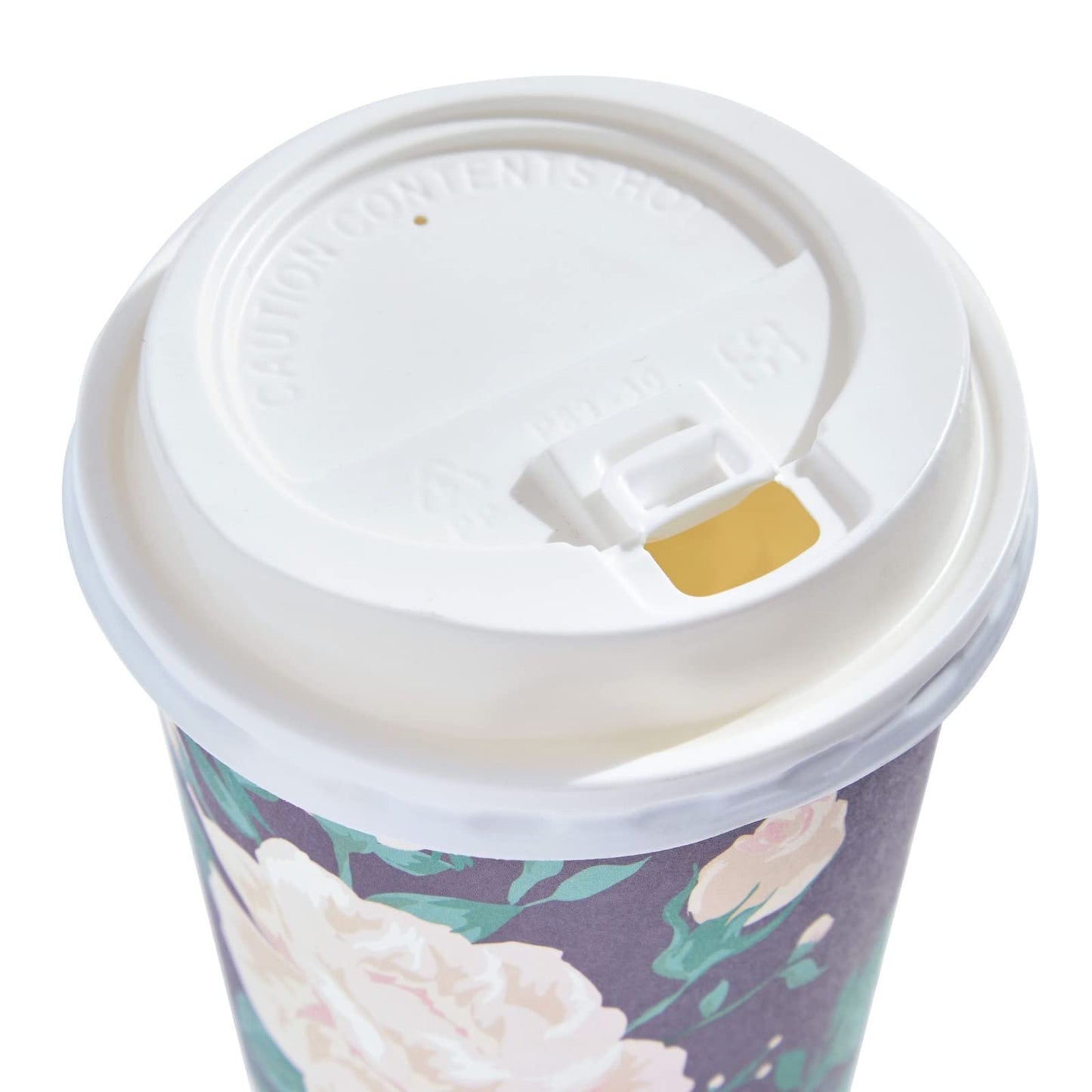 48-Pack Disposable Floral Paper Coffee Cups with Lids 16 oz, to Go Coffee Cups for Flower-Themed Birthday Party Supplies, Wedding Reception, Baby Shower (4 Pastel Colors)