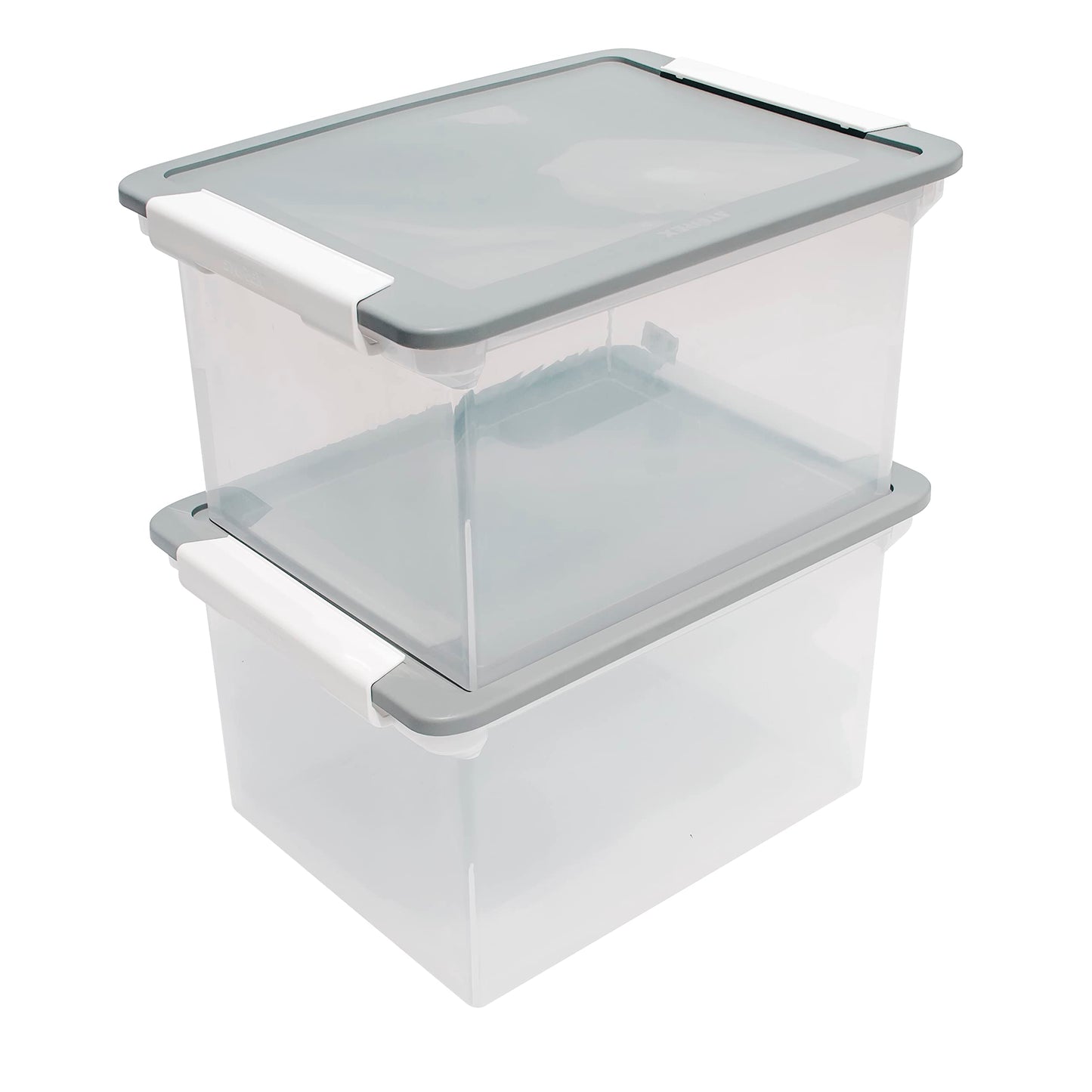 Storex Letter/Legal File Tote with Locking Handle, Clear/Silver (61530U01C)