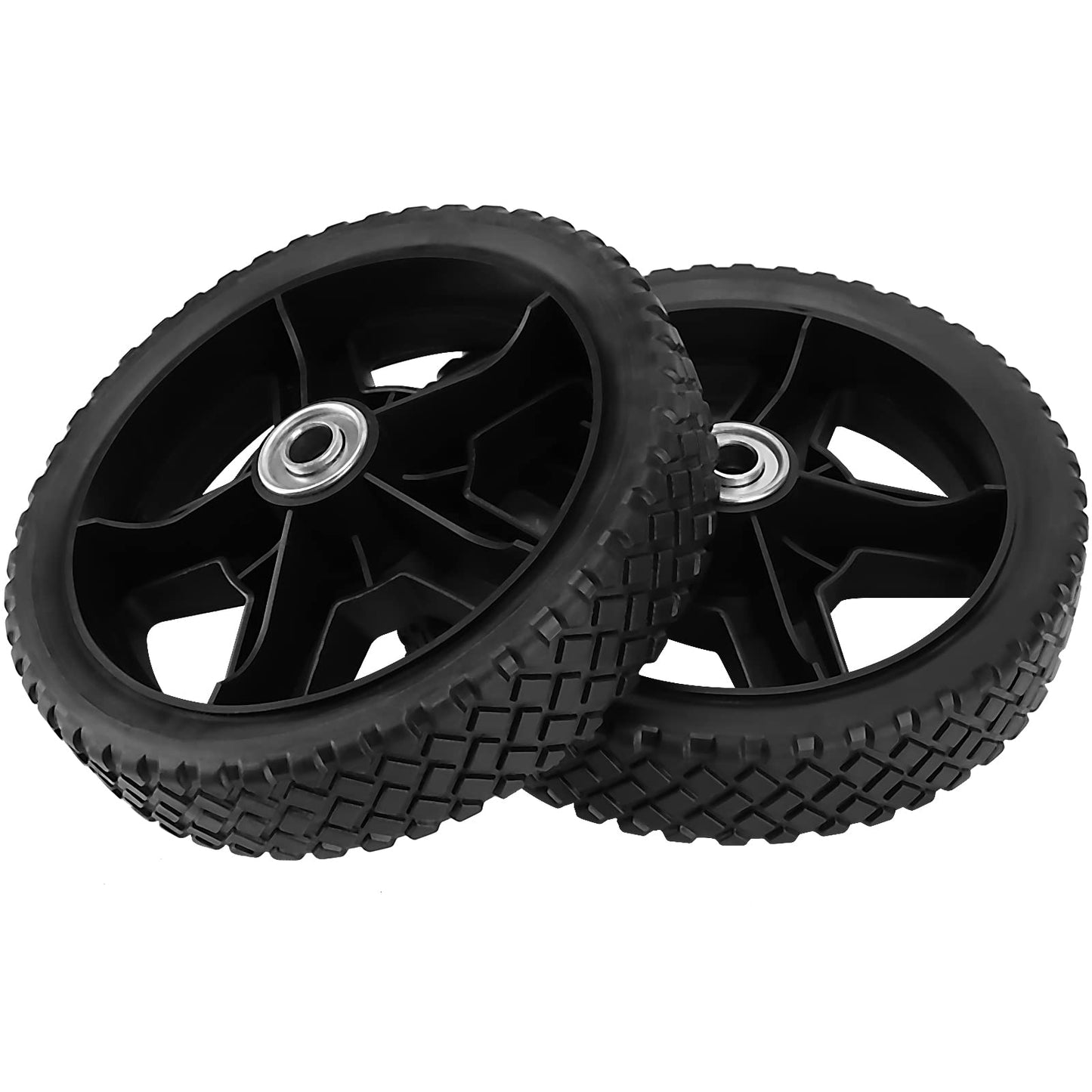 SINJEUN 4 Pcs Plastic Lawn Mower Wheel 8", Plastic Replacement Tires Spoked Tires for Hand Trucks, Push Lawn Mowers, Carts，1/2 Inch Bore