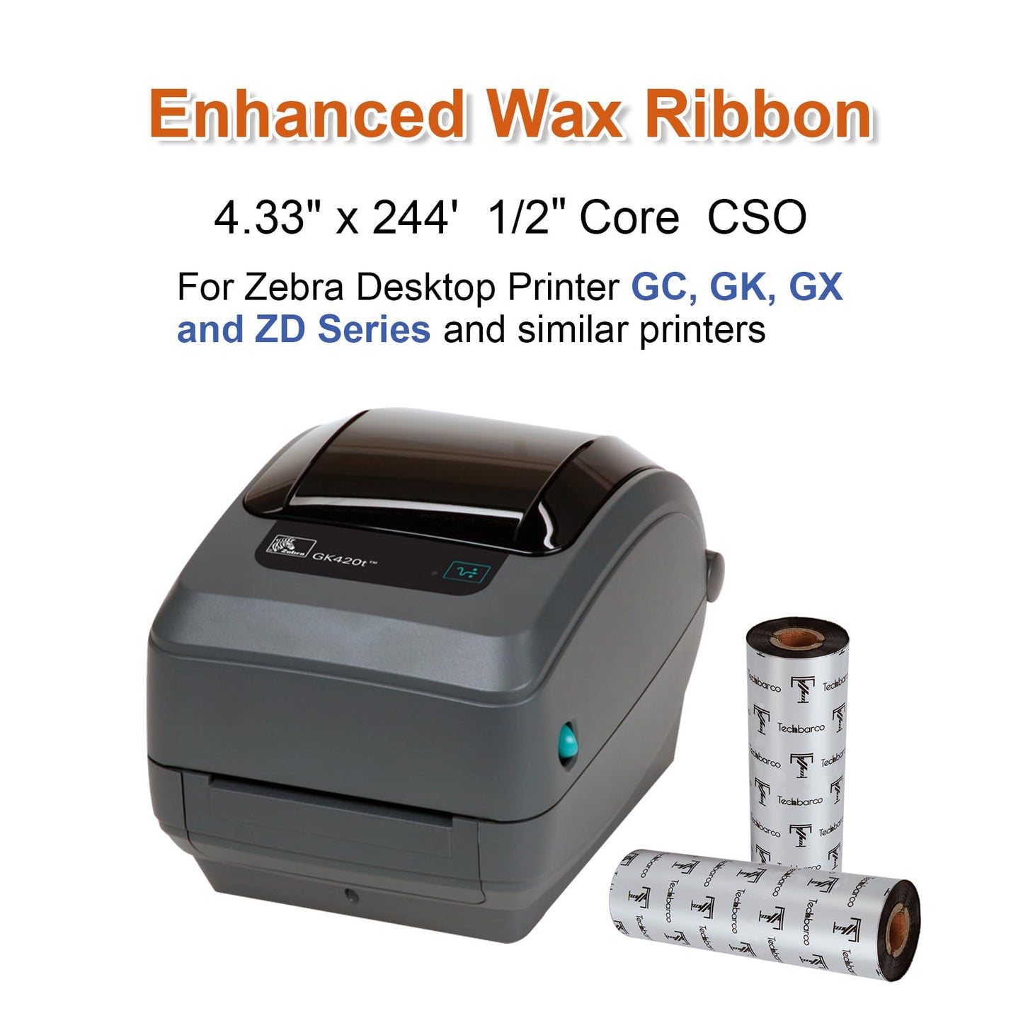 10 Rolls Desktop Thermal Transfer Ribbons -Enhanced Wax, 4.33" x 244'(110mm x 74m), 0.5”Core, for Zebra Desktop Printer